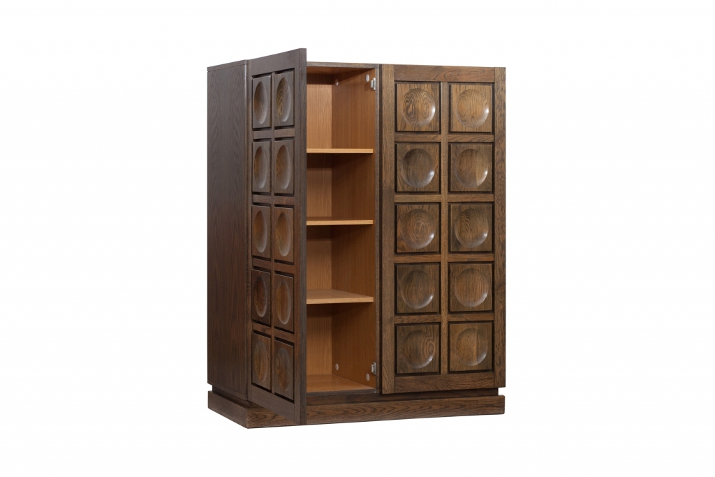 Brutalist Stained Oak Bar Cabinet - 1970s