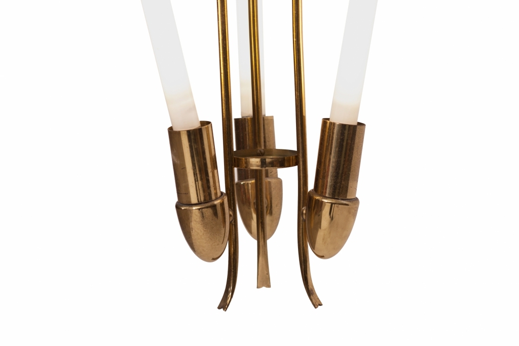 Brass Chandelier With Fluorescent Tube Light, Kaiser - 1940s