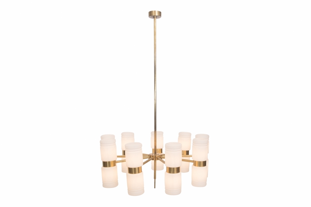 Brass and Opaline Glass Chandelier, Hans Agne Jakobsson - 1960s