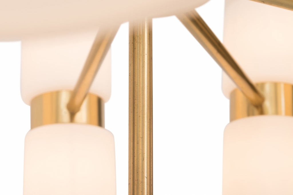 Brass and Opaline Glass Chandelier, Hans Agne Jakobsson - 1960s