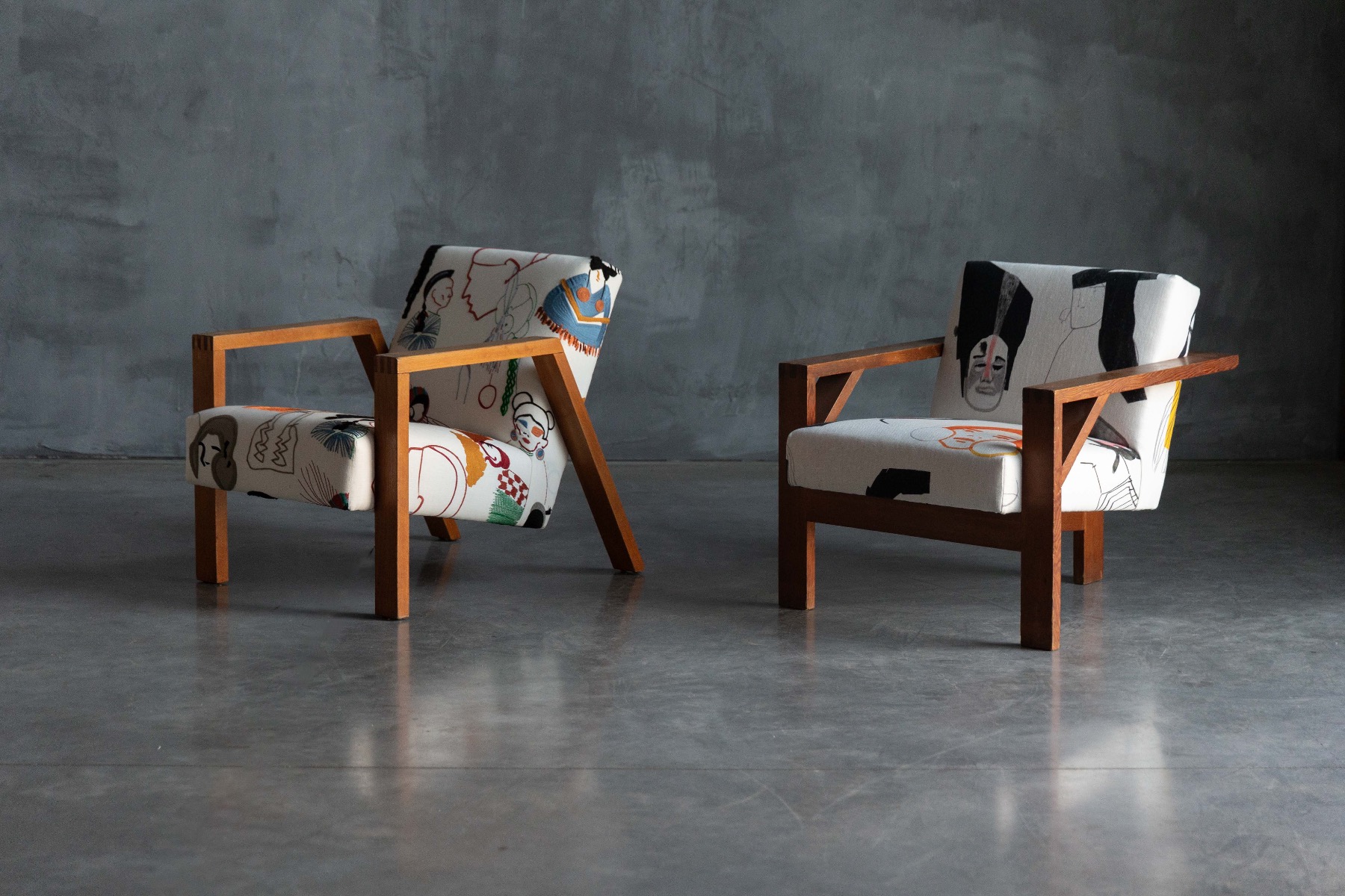 Dutch Modernist Chairs in Pierre Frey Fabric - 1960s