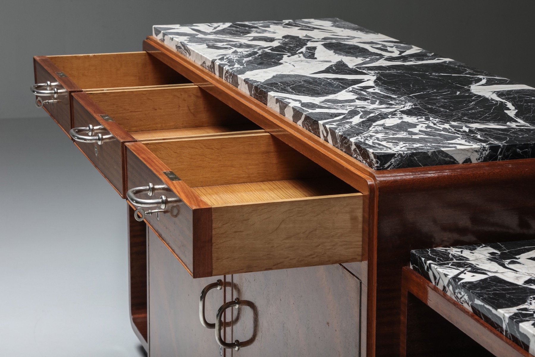 Mahogany and Marble Credenza by Charles Van Beerleir - 1950's