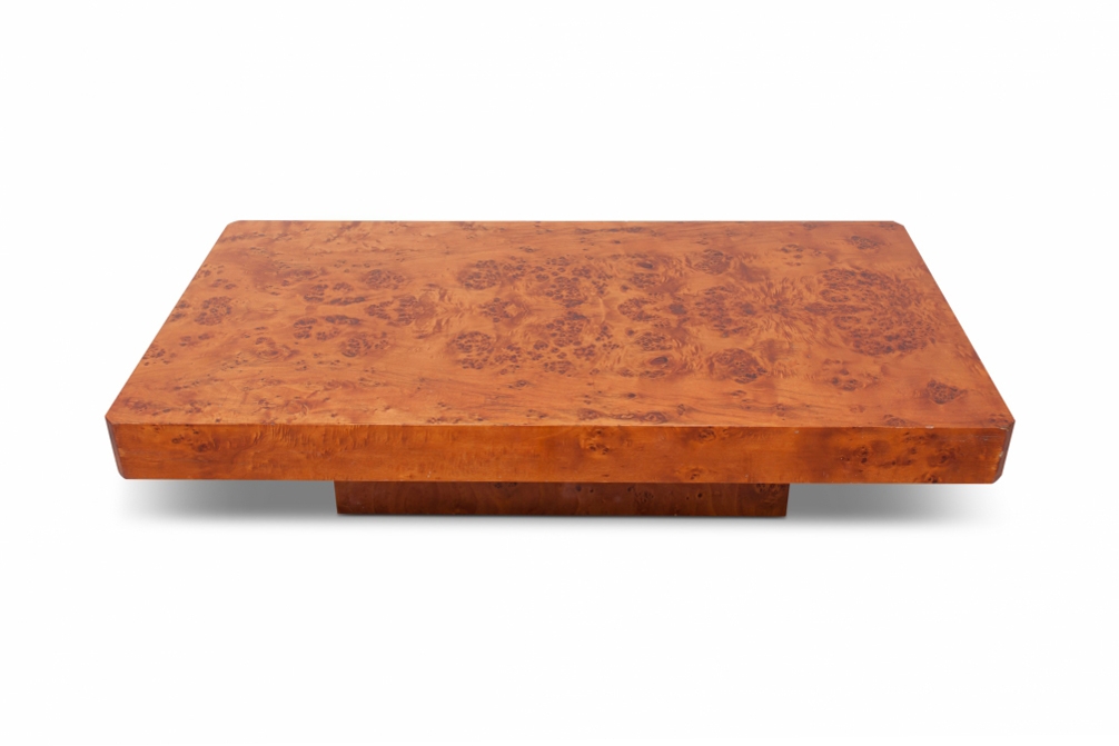 Hollywood Regency Coffee Table In Burl Wood - 1970s