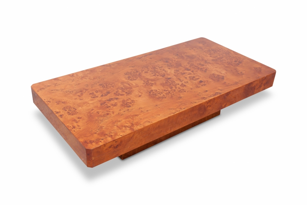 Hollywood Regency Coffee Table In Burl Wood - 1970s
