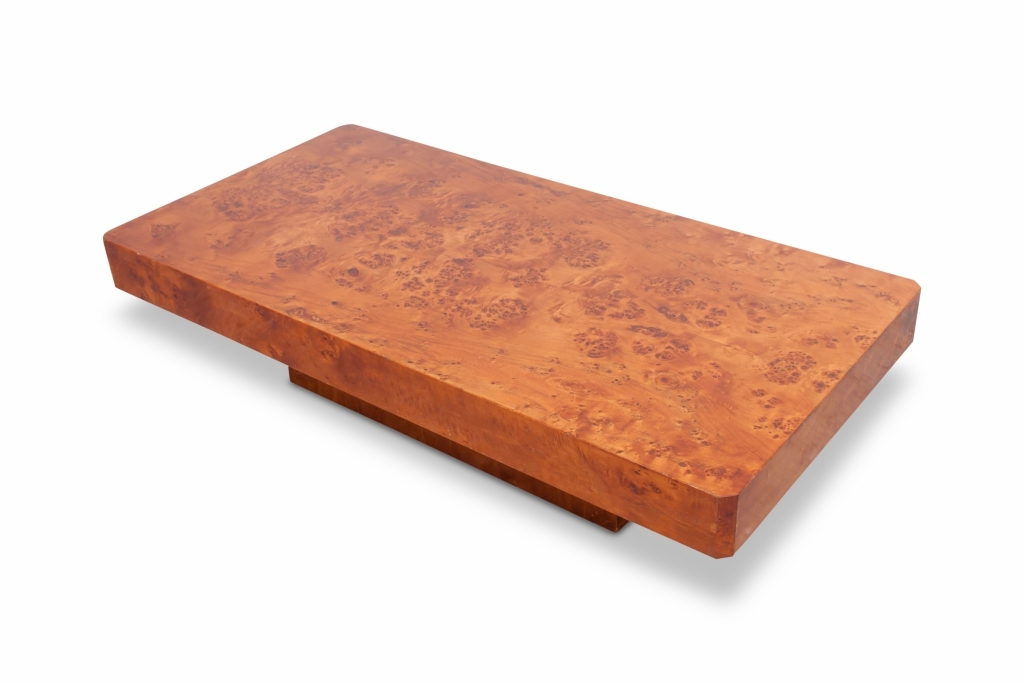 Hollywood Regency Coffee Table In Burl Wood - 1970s