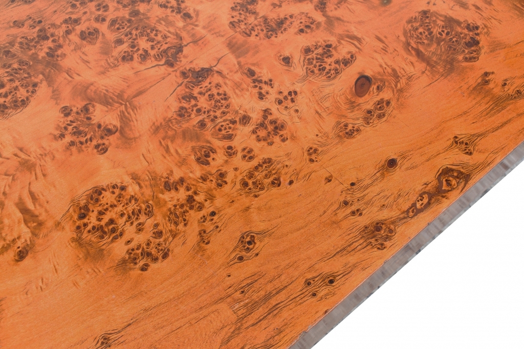 Hollywood Regency Coffee Table In Burl Wood - 1970s