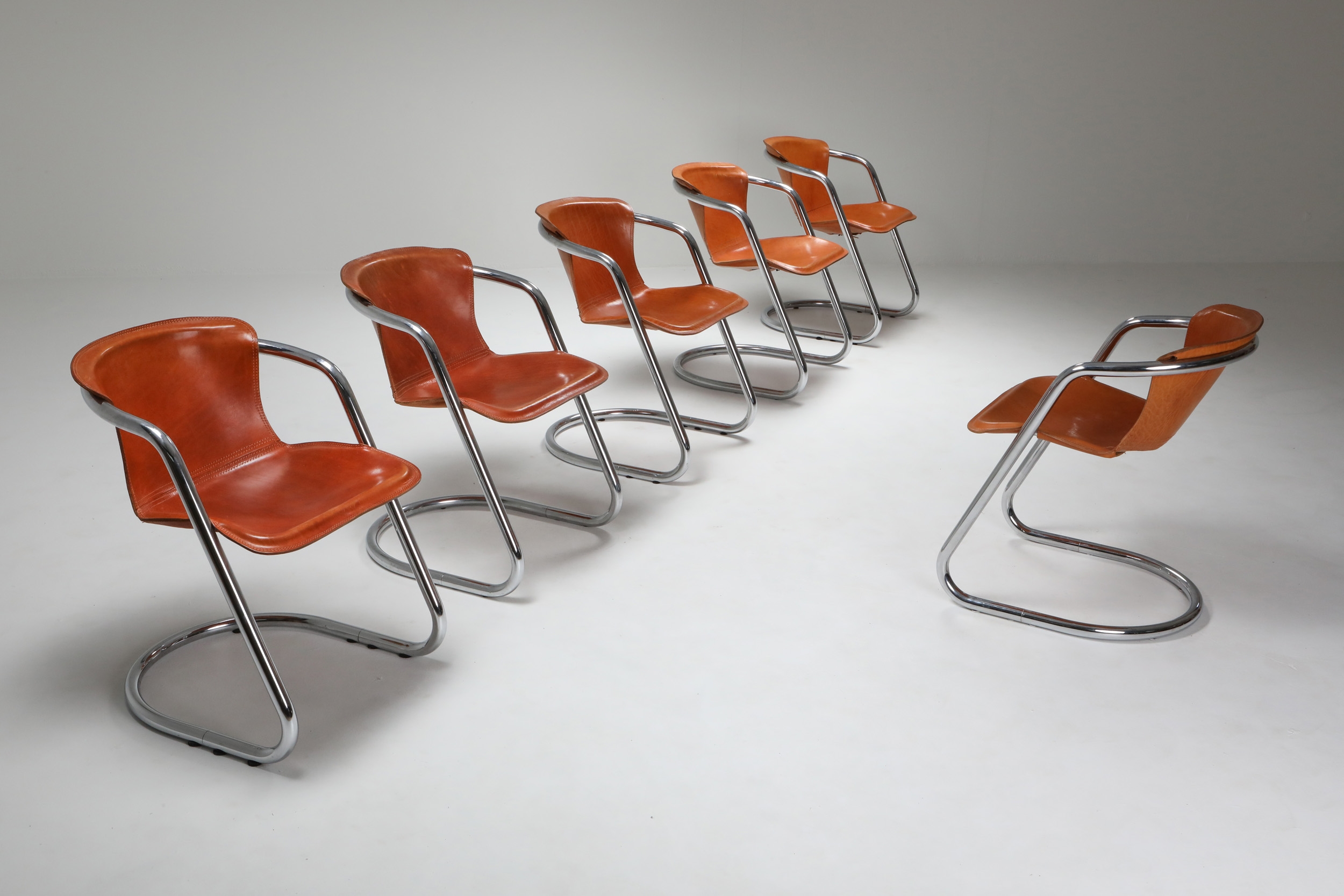 Willy Rizzo tan leather chairs for Cidue - 1970s