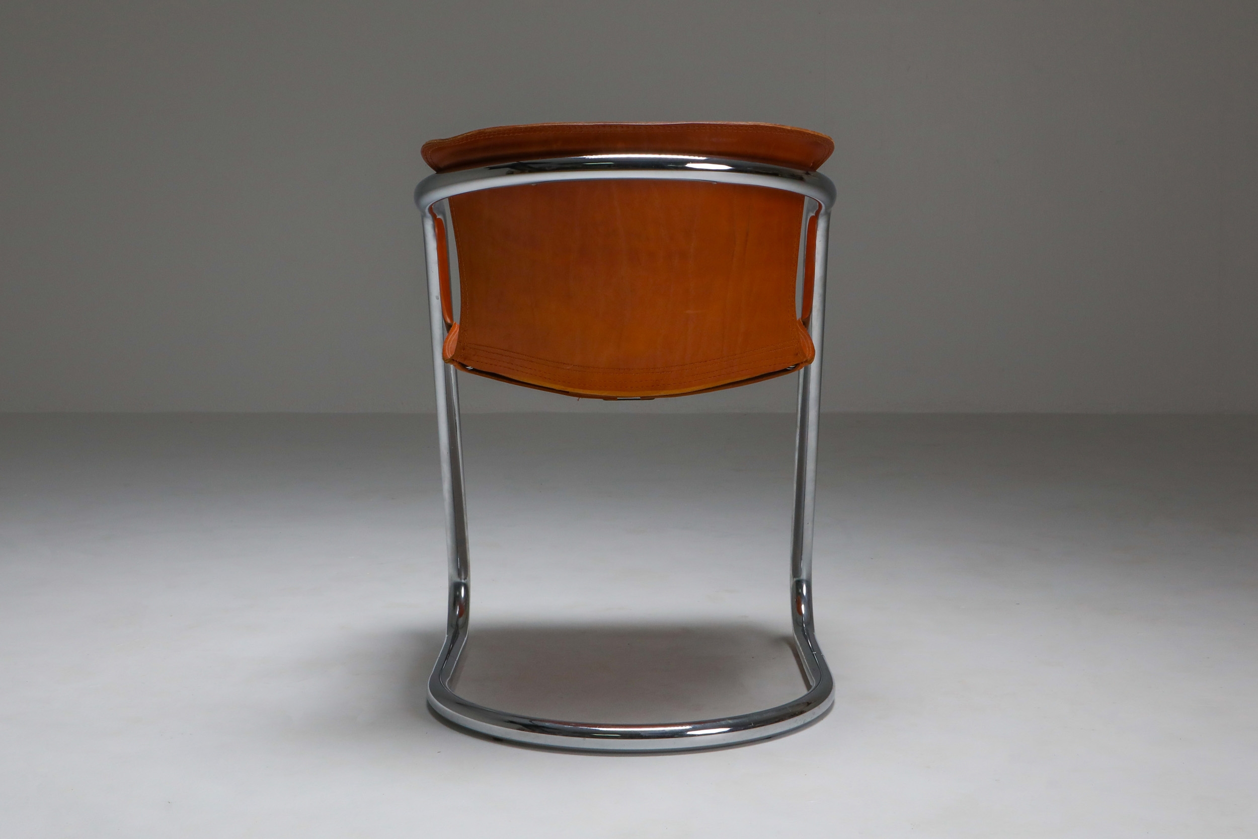 Willy Rizzo tan leather chairs for Cidue - 1970s
