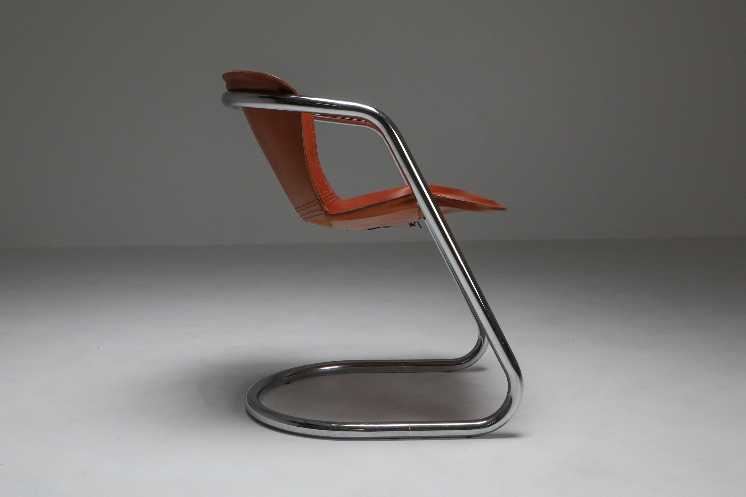 Willy Rizzo tan leather chairs for Cidue - 1970s