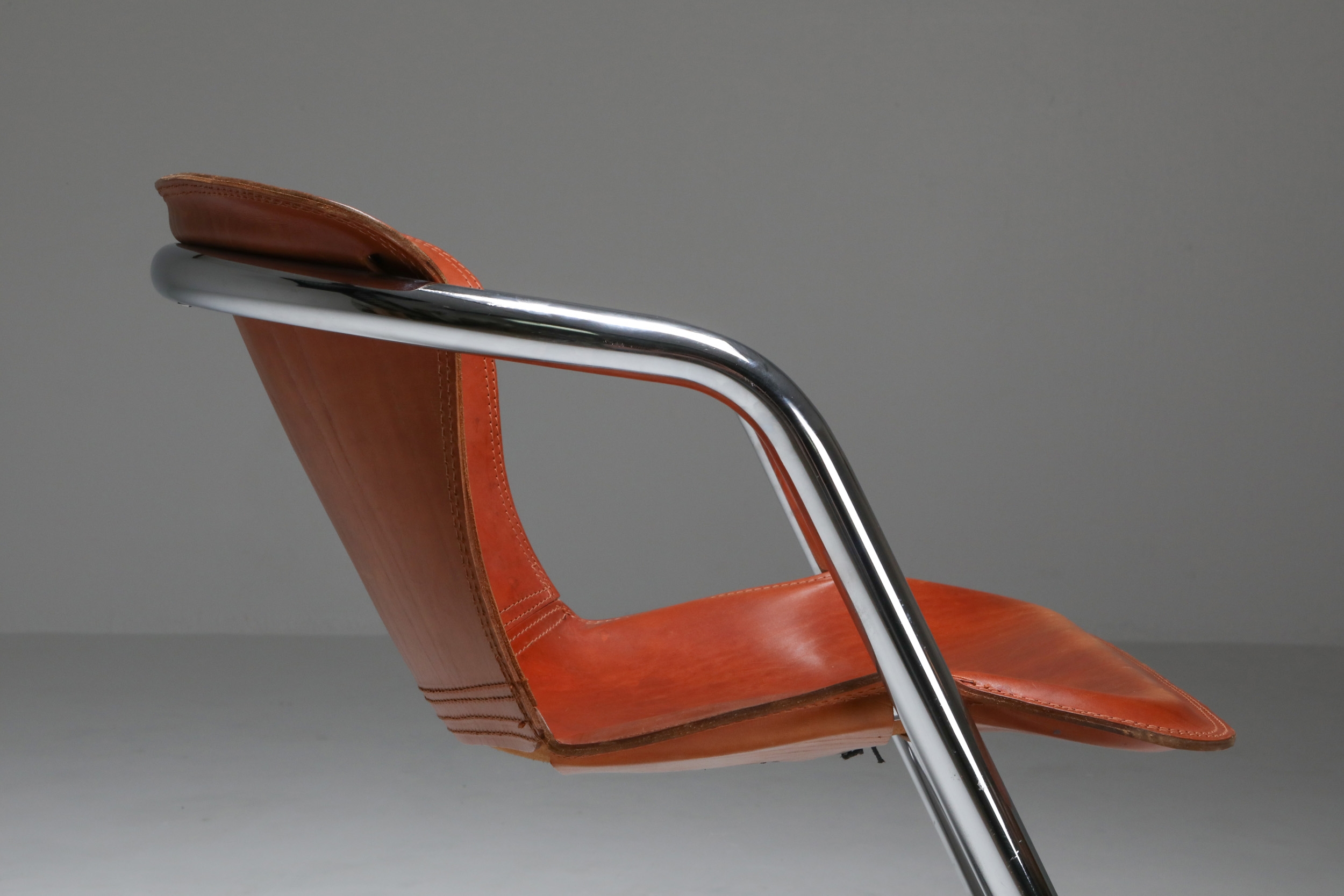 Willy Rizzo tan leather chairs for Cidue - 1970s