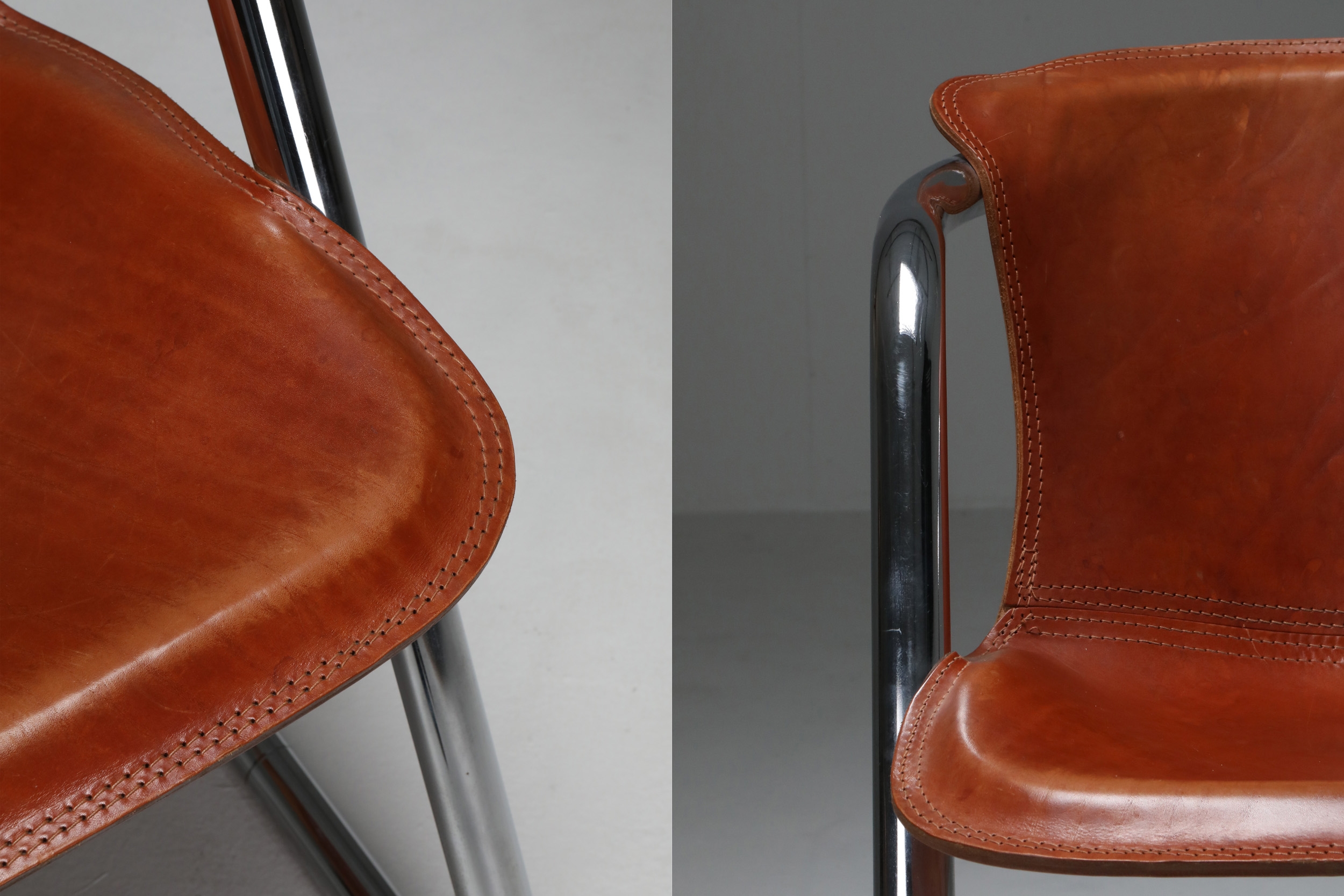 Willy Rizzo tan leather chairs for Cidue - 1970s