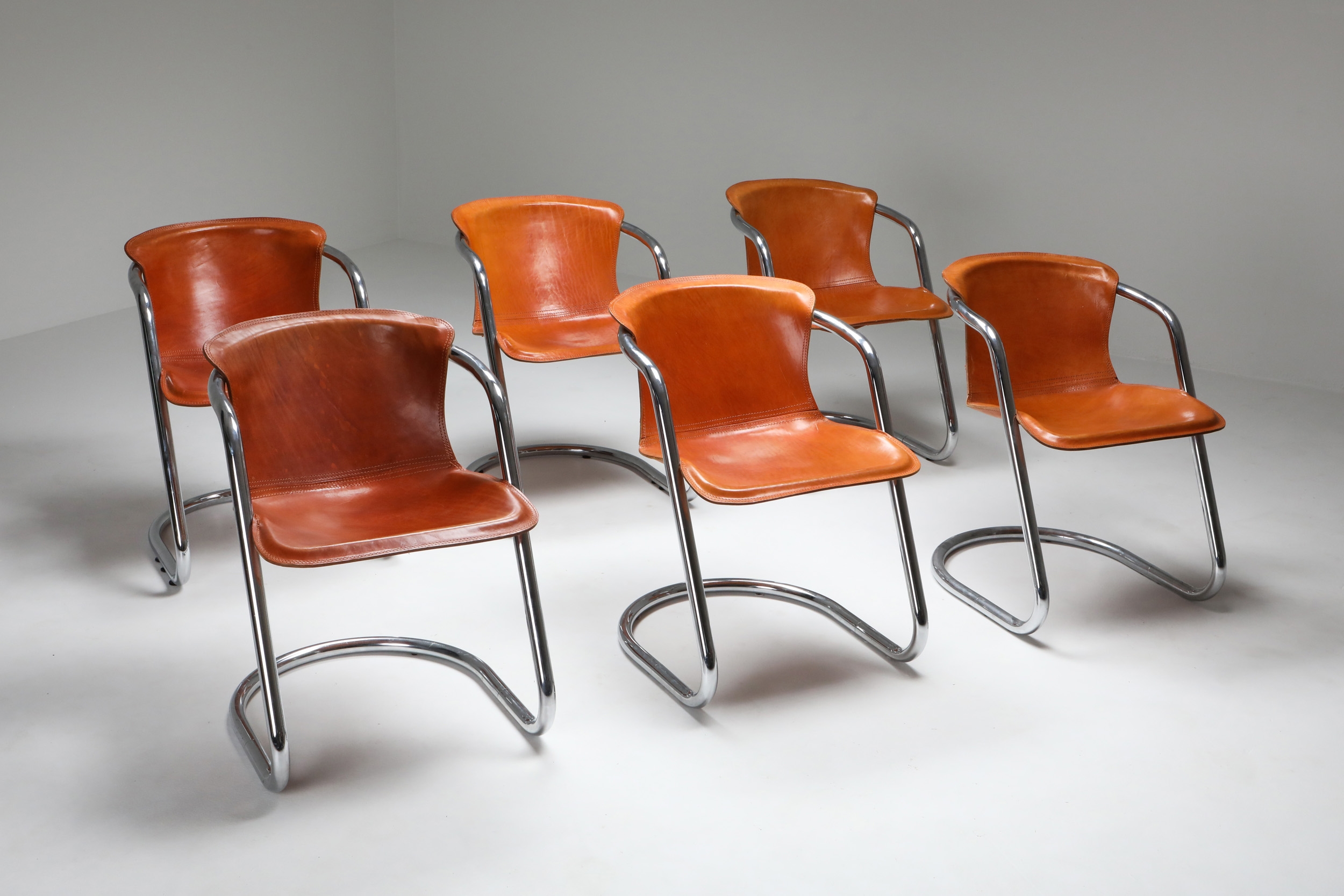 Willy Rizzo tan leather chairs for Cidue - 1970s