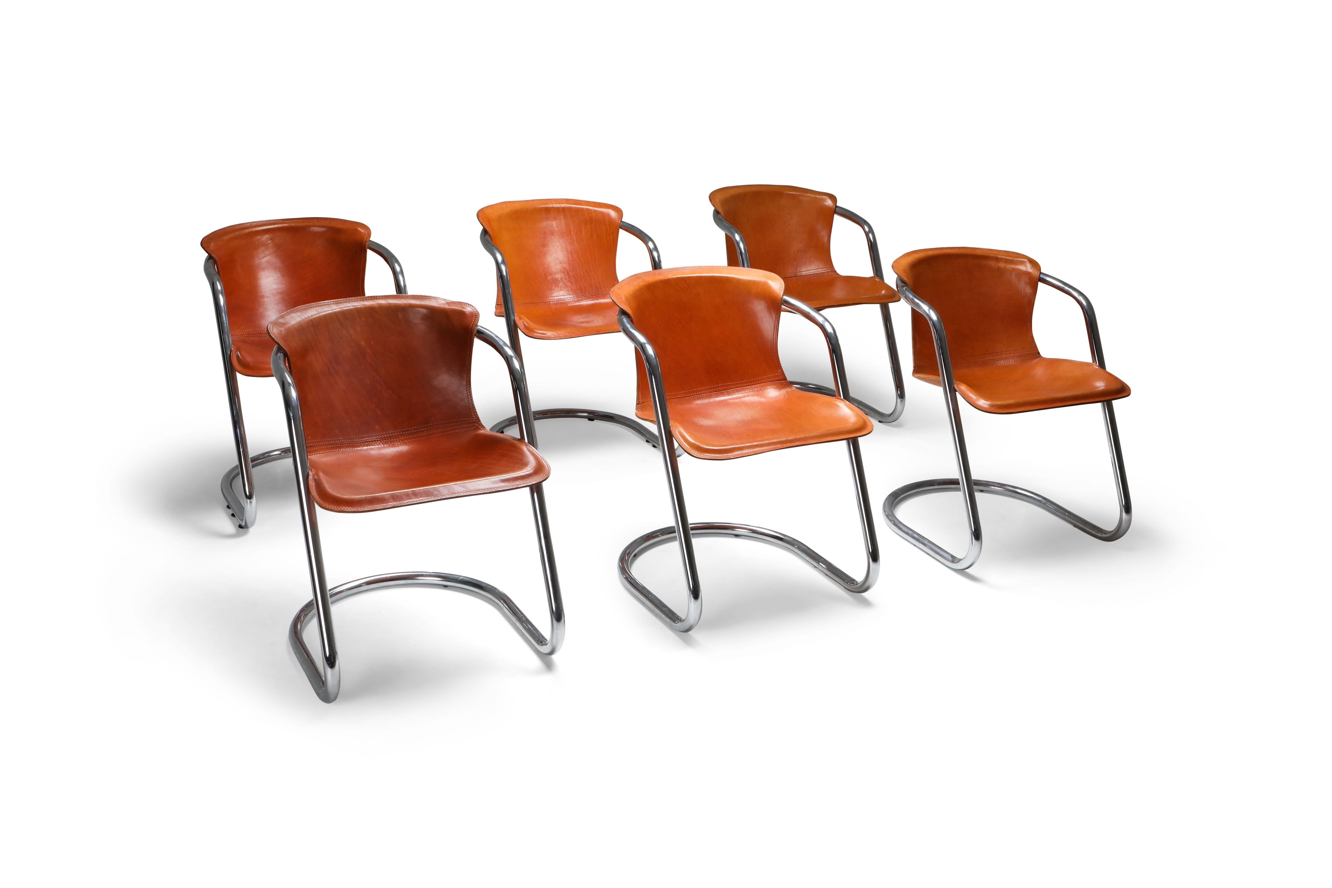 Willy Rizzo tan leather chairs for Cidue - 1970s