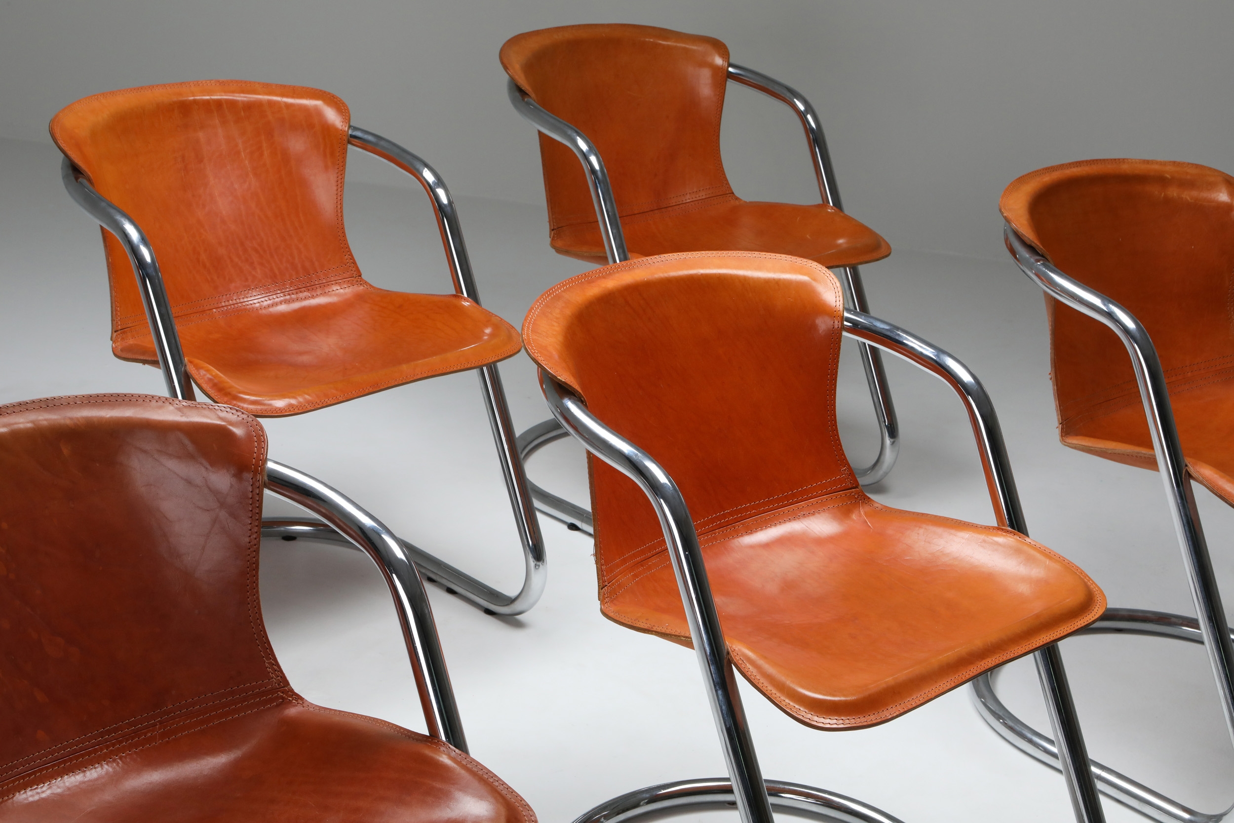 Willy Rizzo tan leather chairs for Cidue - 1970s