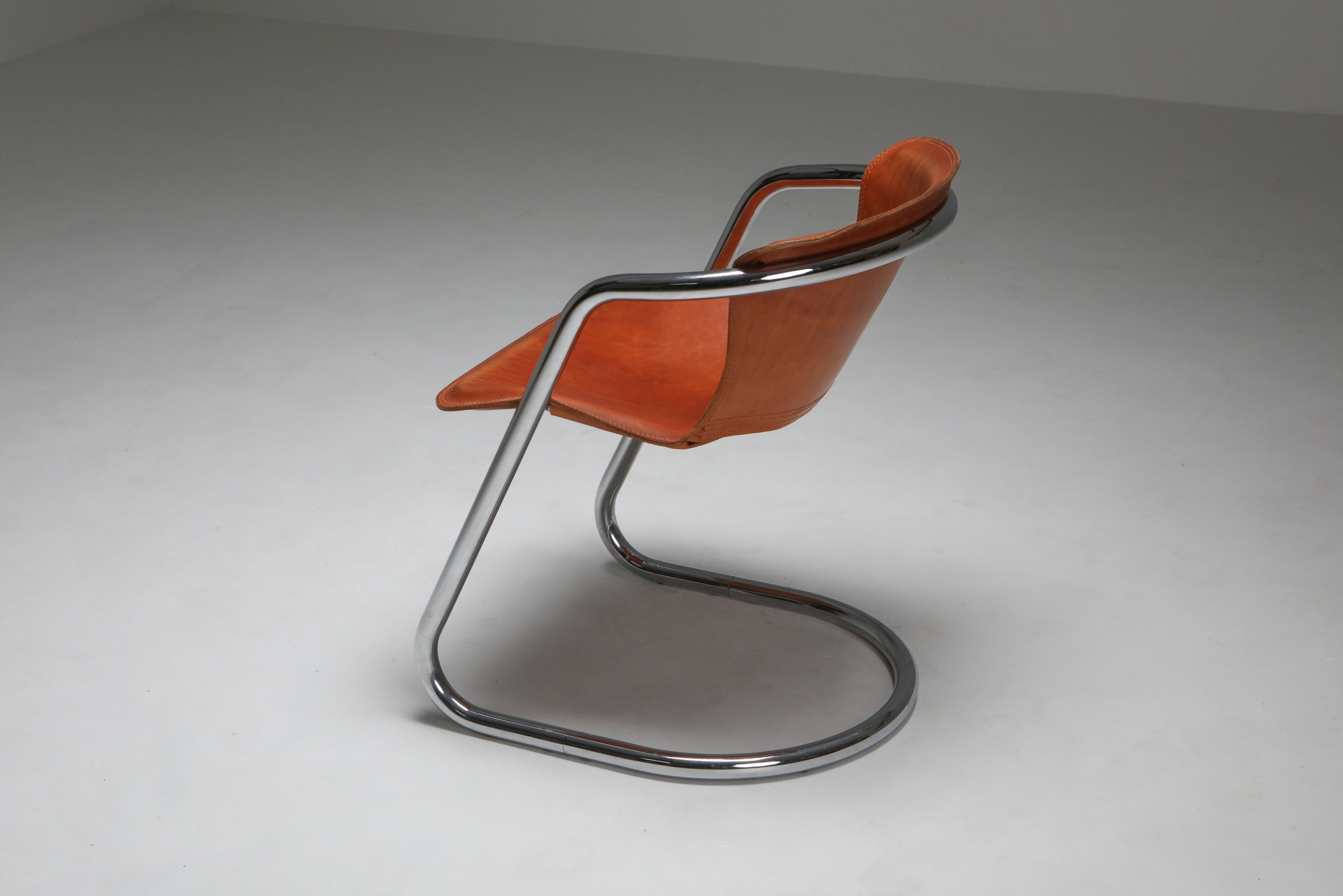 Willy Rizzo tan leather chairs for Cidue - 1970s