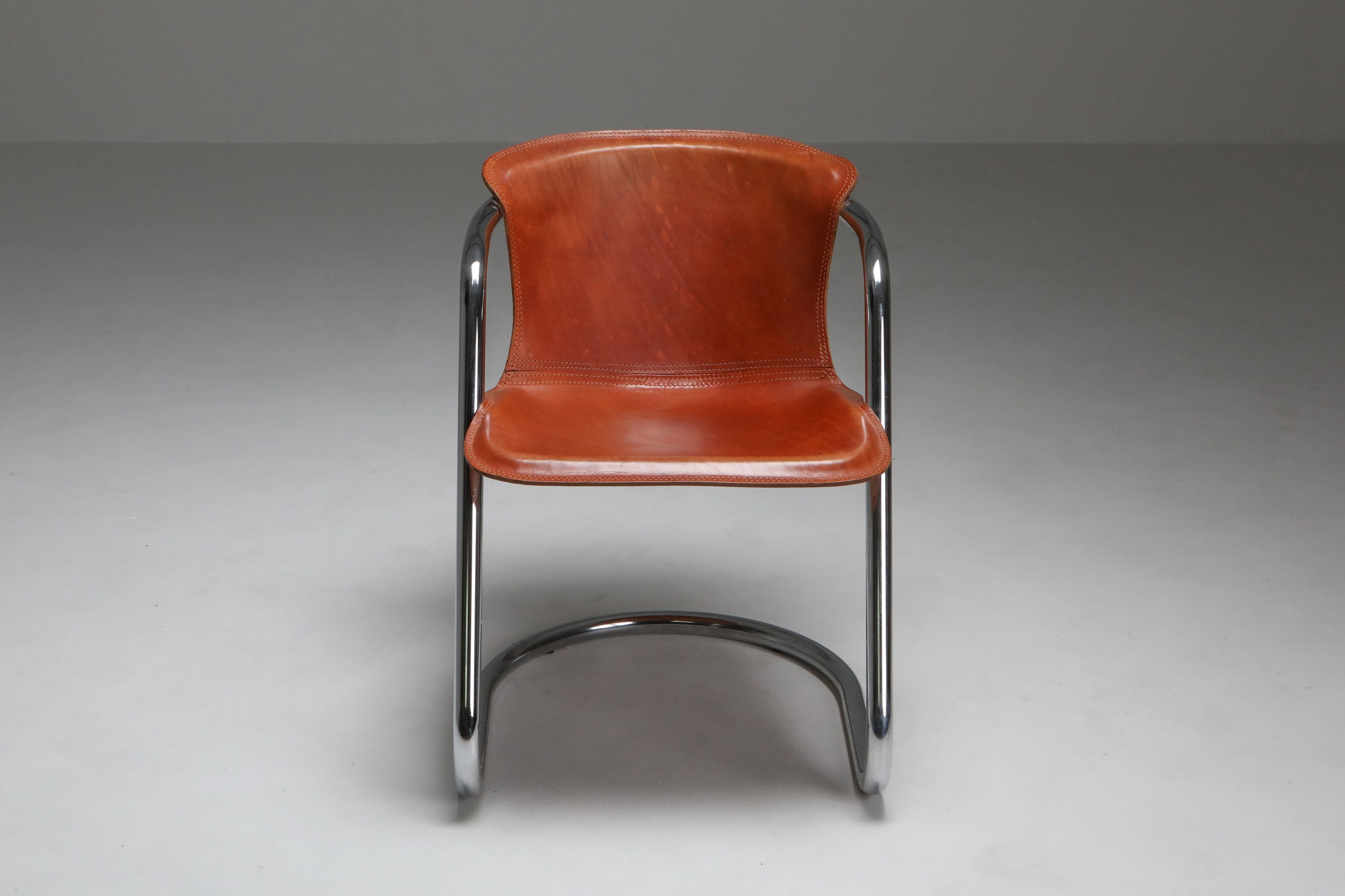 Willy Rizzo tan leather chairs for Cidue - 1970s