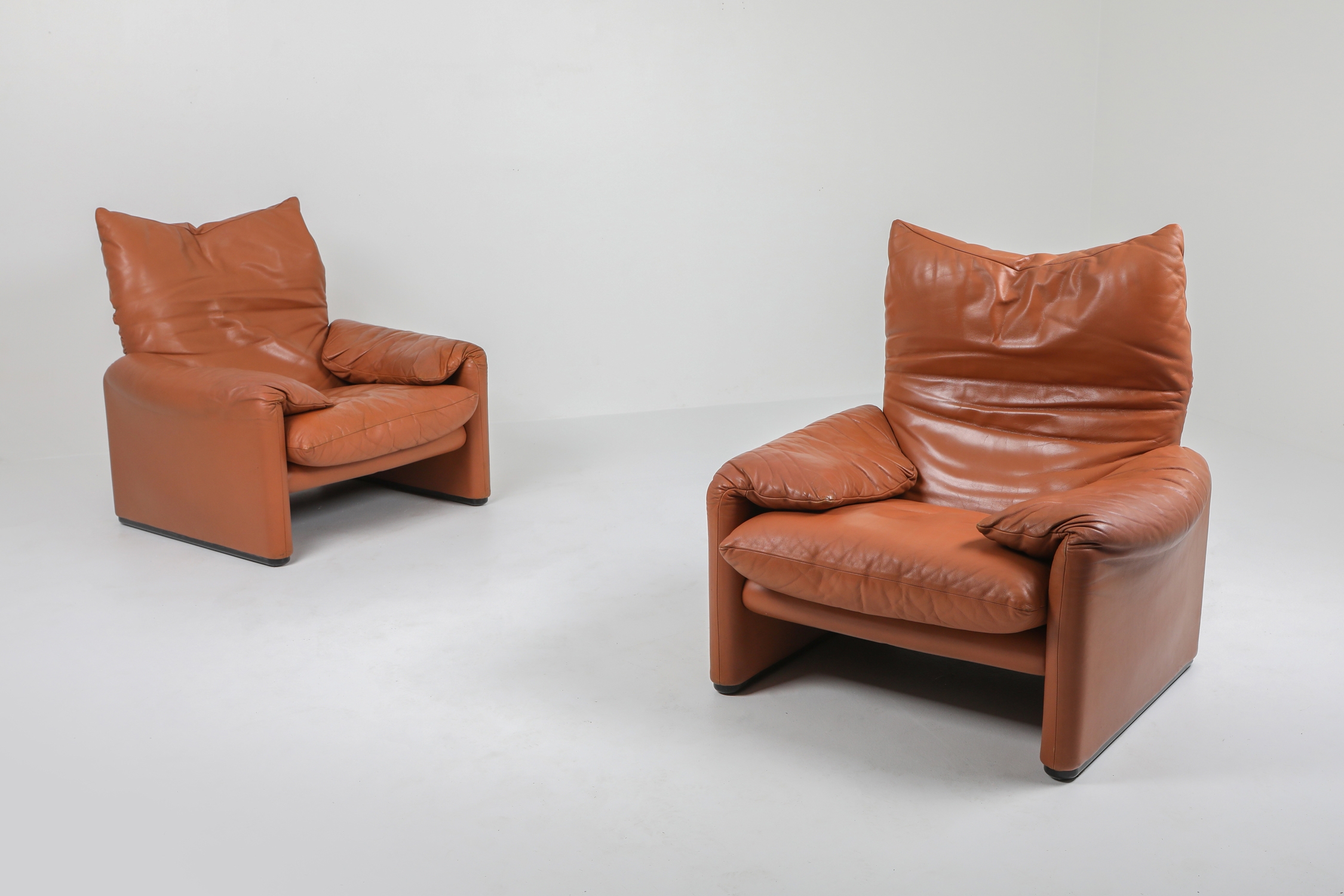 Maralunga Cognac Leather Club Chairs by Vico Magistretti for Cassina - 1974