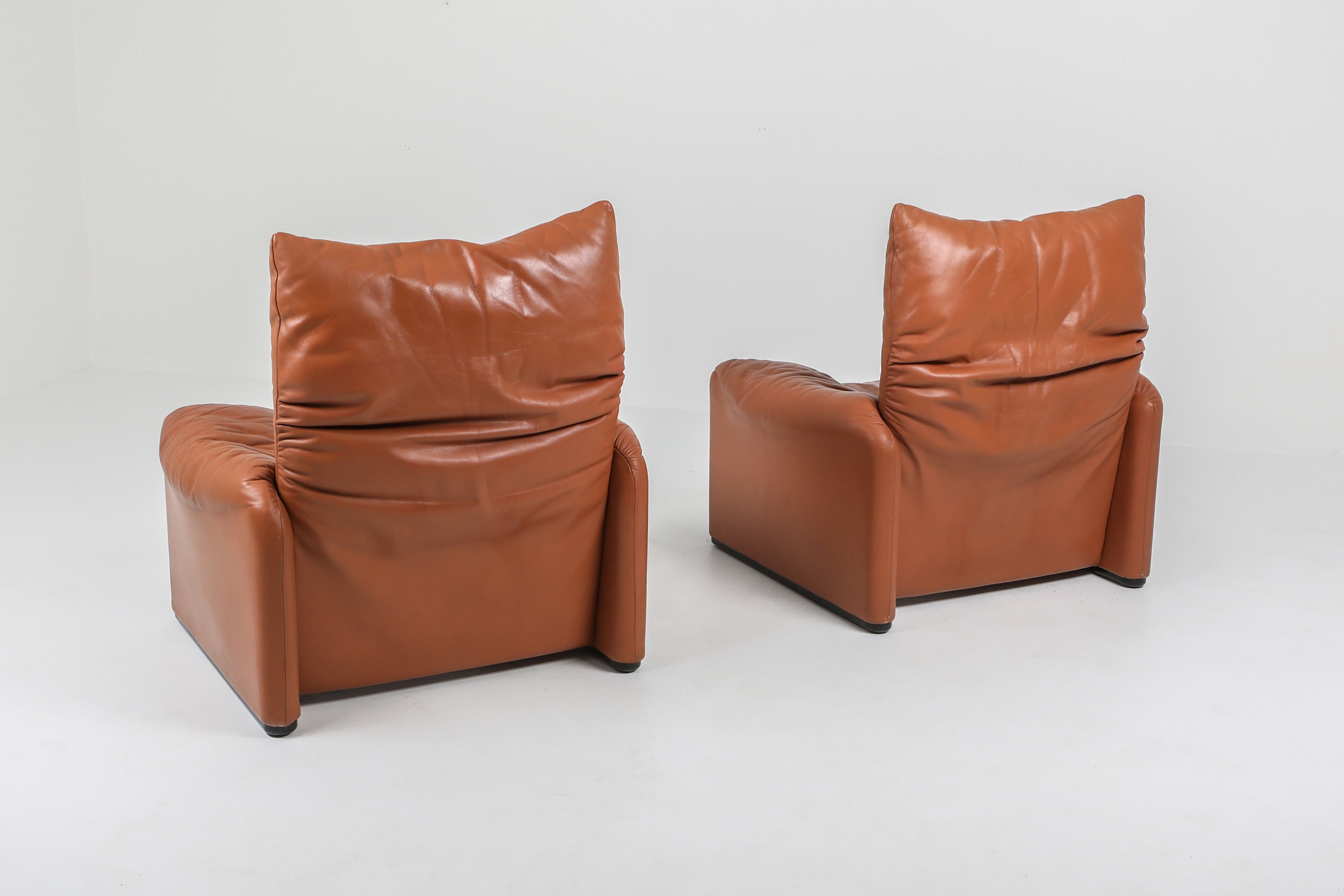 Maralunga Cognac Leather Club Chairs by Vico Magistretti for Cassina - 1974