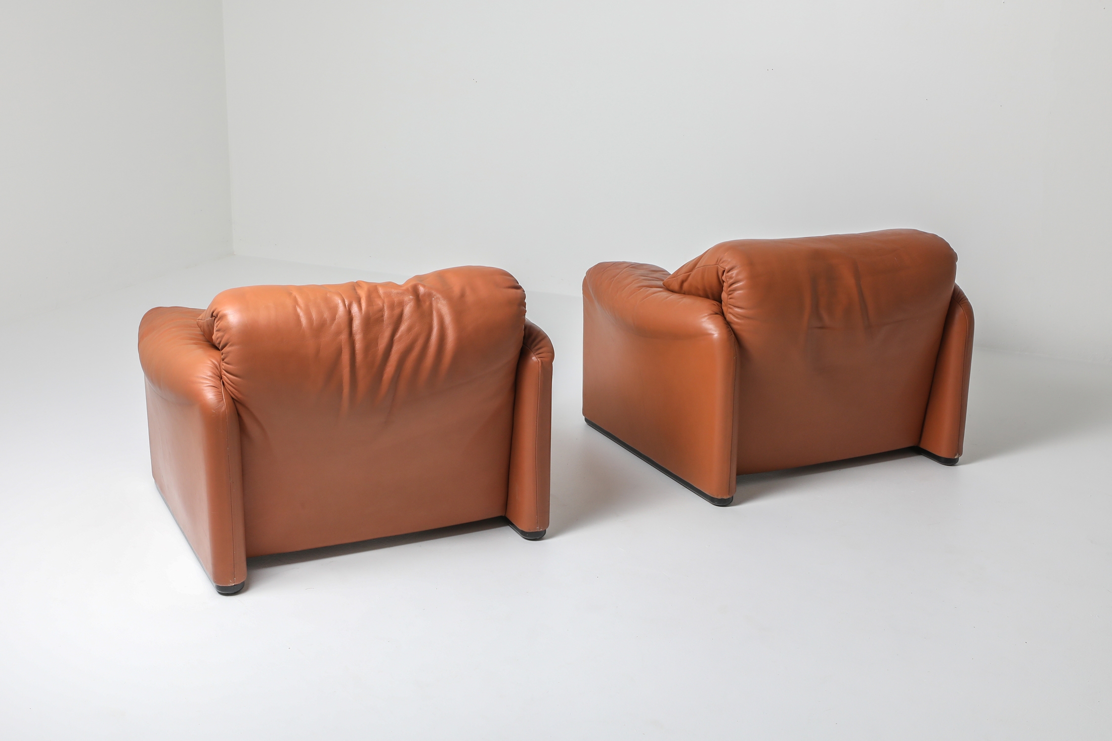 Maralunga Cognac Leather Club Chairs by Vico Magistretti for Cassina - 1974