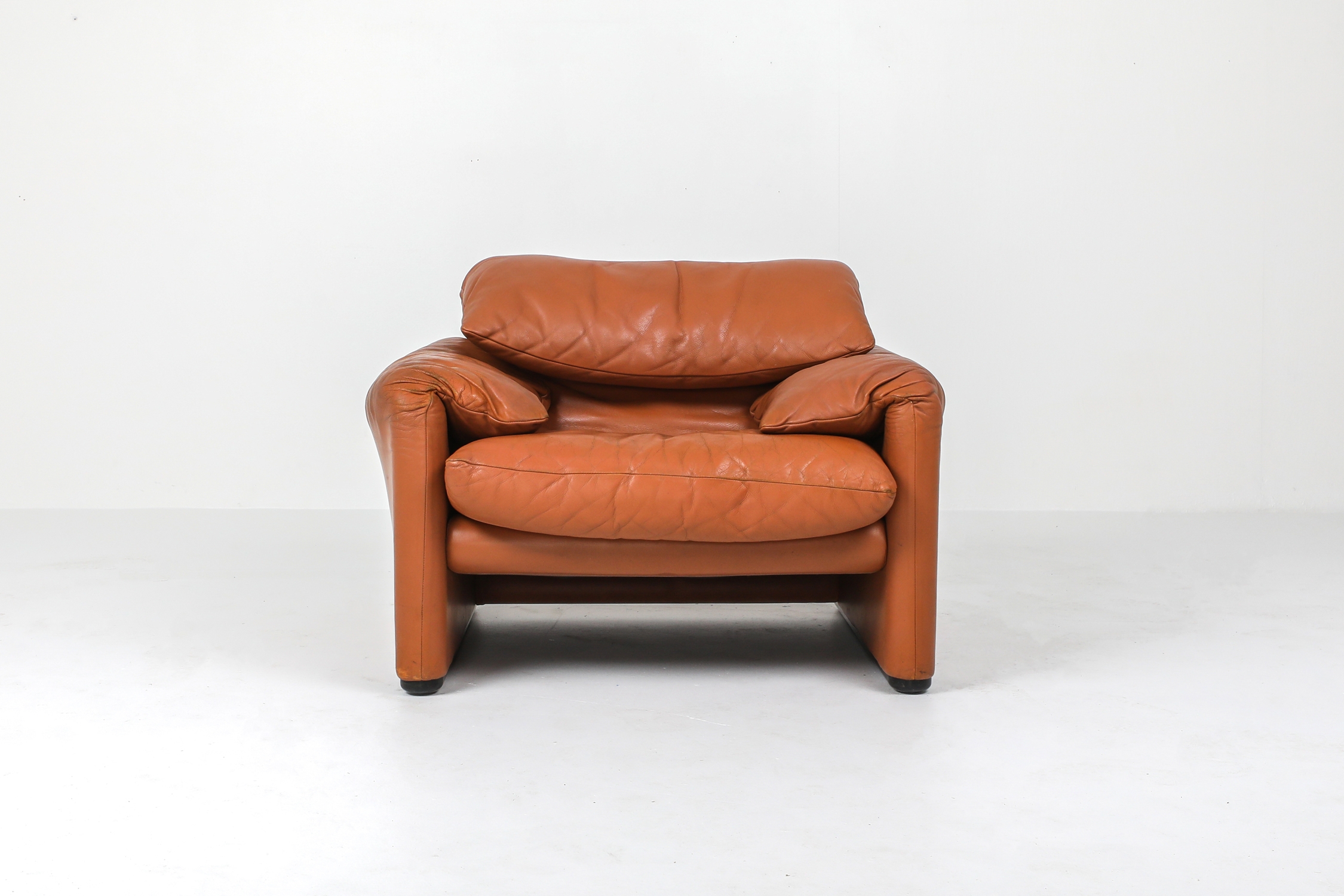 Maralunga Cognac Leather Club Chairs by Vico Magistretti for Cassina - 1974
