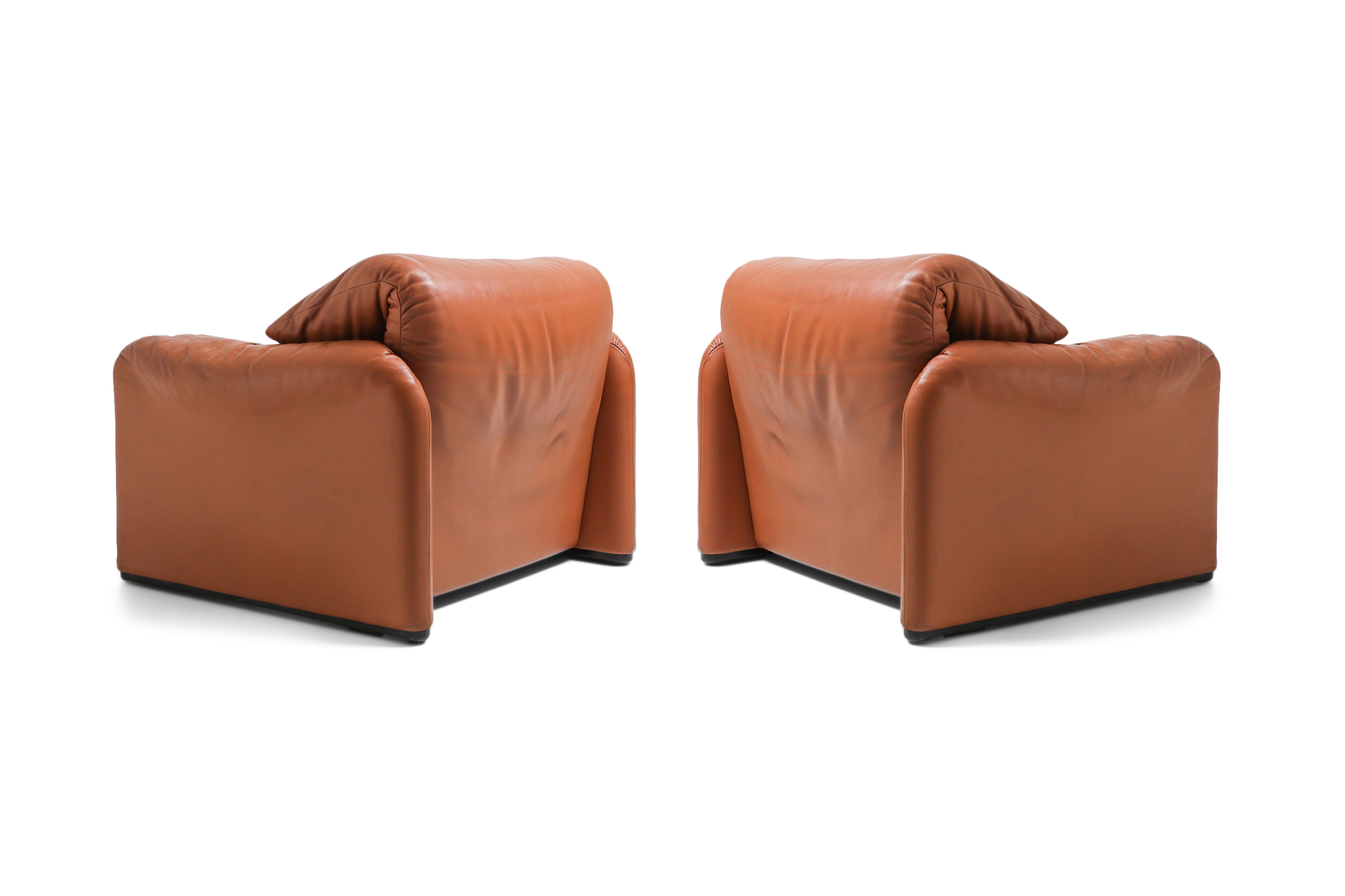 Maralunga Cognac Leather Club Chairs by Vico Magistretti for Cassina - 1974