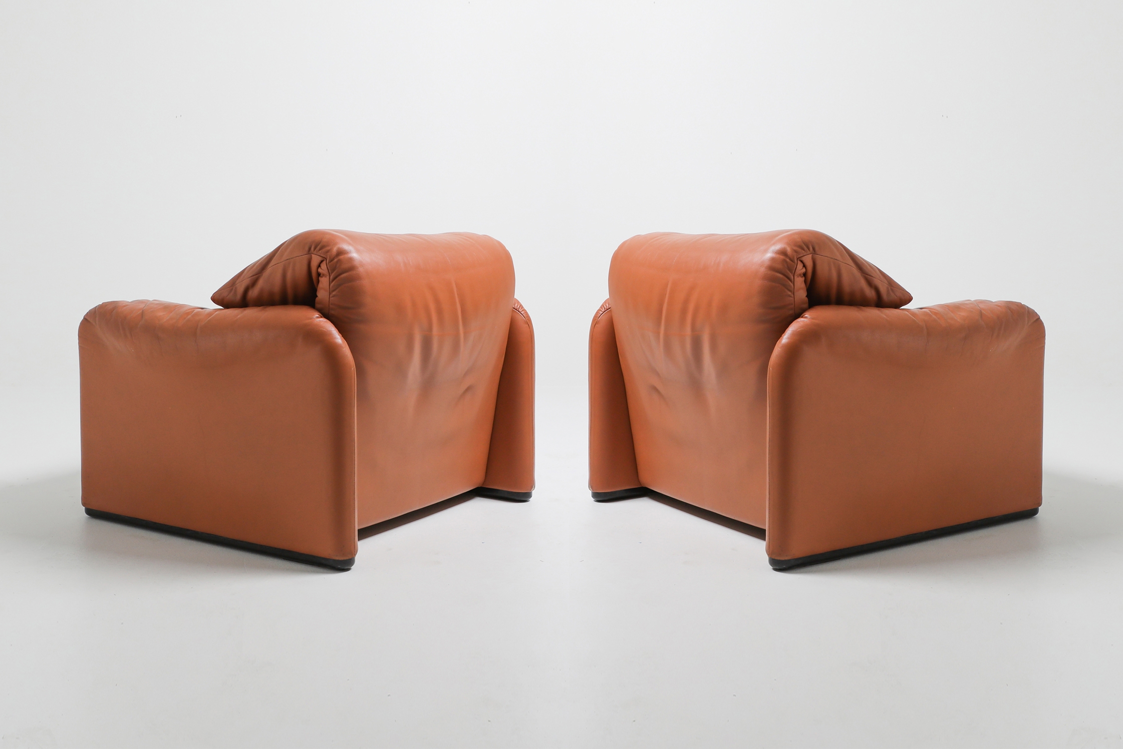 Maralunga Cognac Leather Club Chairs by Vico Magistretti for Cassina - 1974