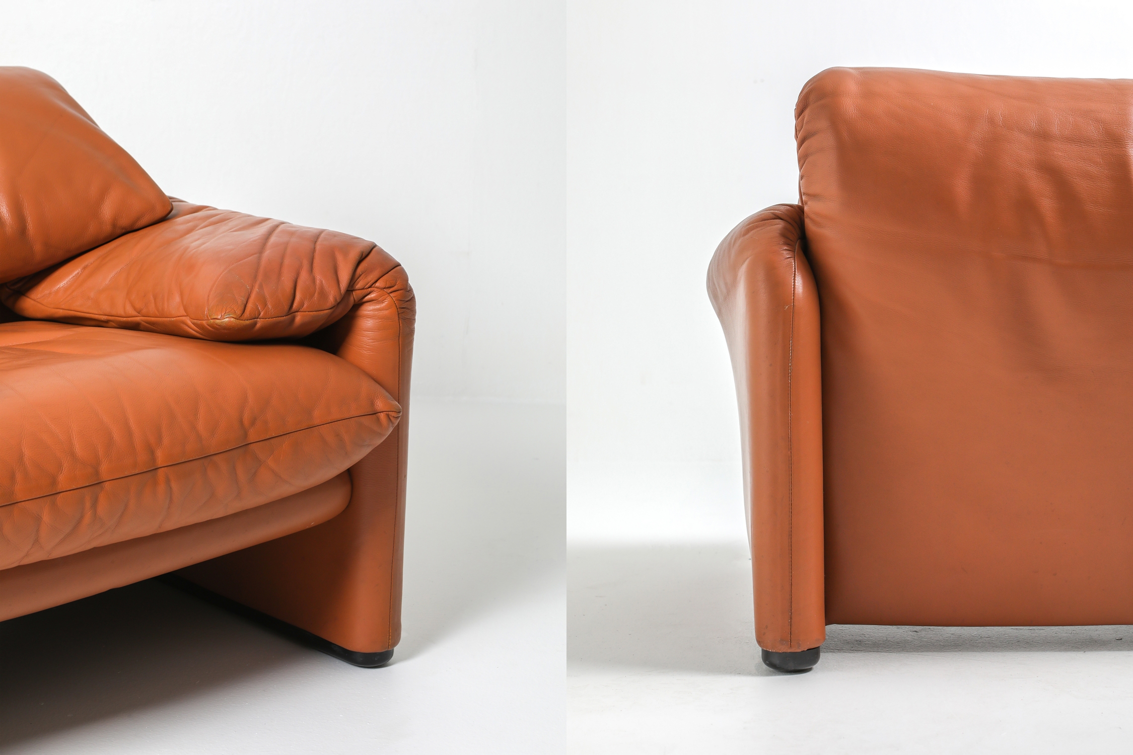 Maralunga Cognac Leather Club Chairs by Vico Magistretti for Cassina - 1974