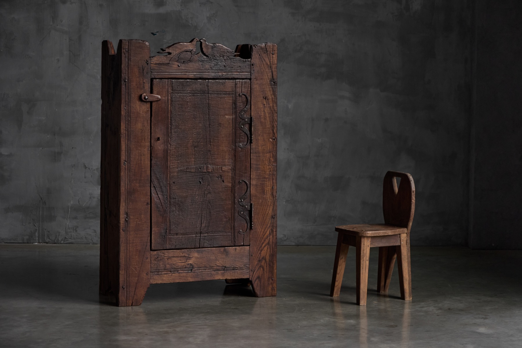 Folk Art Rustic Chestnut Cabinet, France - 1800s