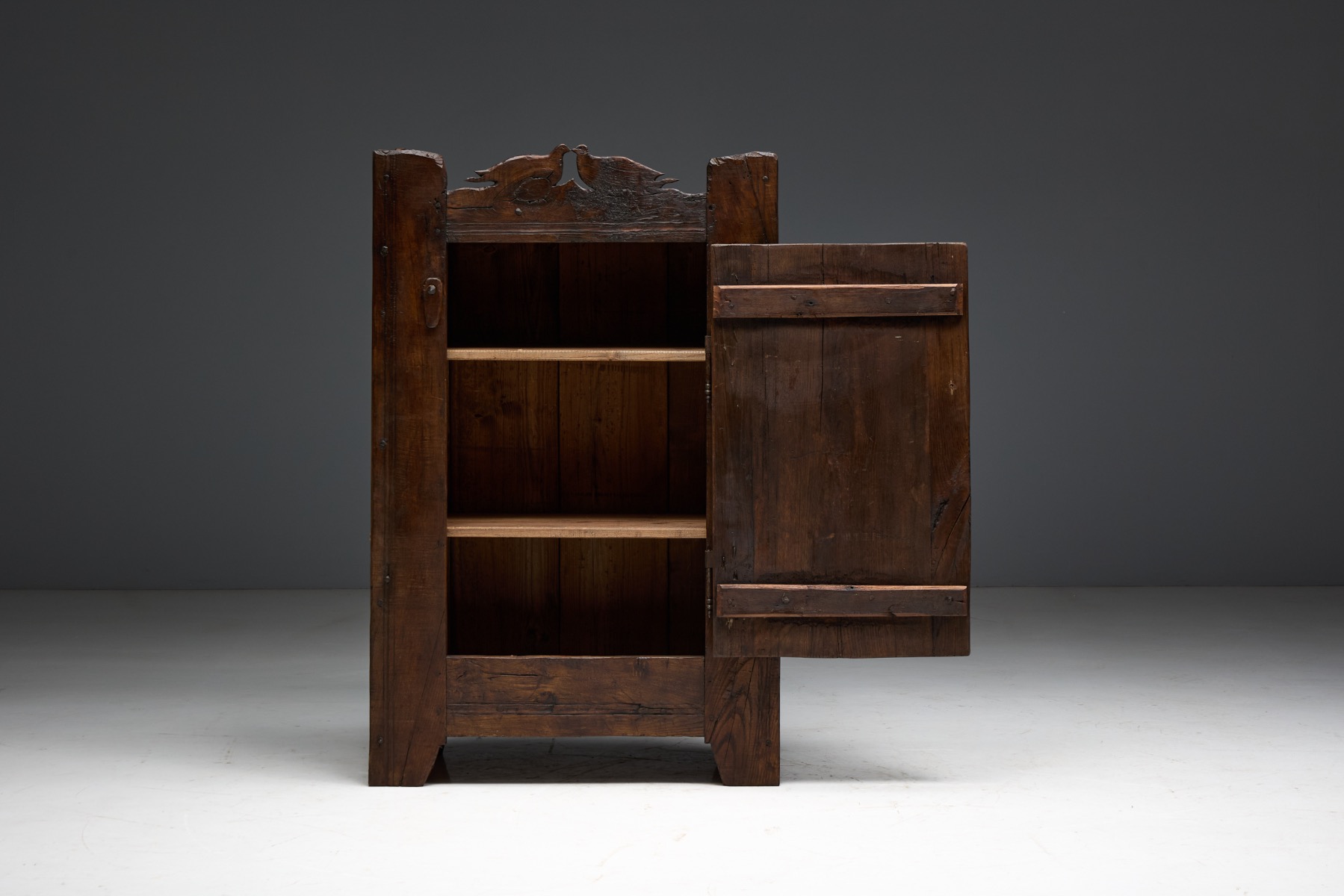 Folk Art Rustic Chestnut Cabinet, France - 1800s