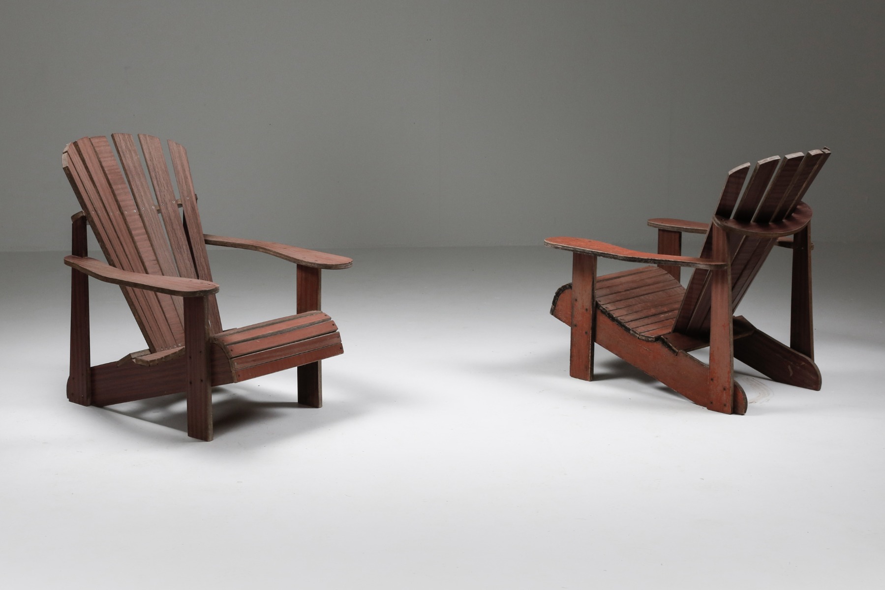 Set Of Hand-crafted Garden Adirondack lounge chairs - 1940s