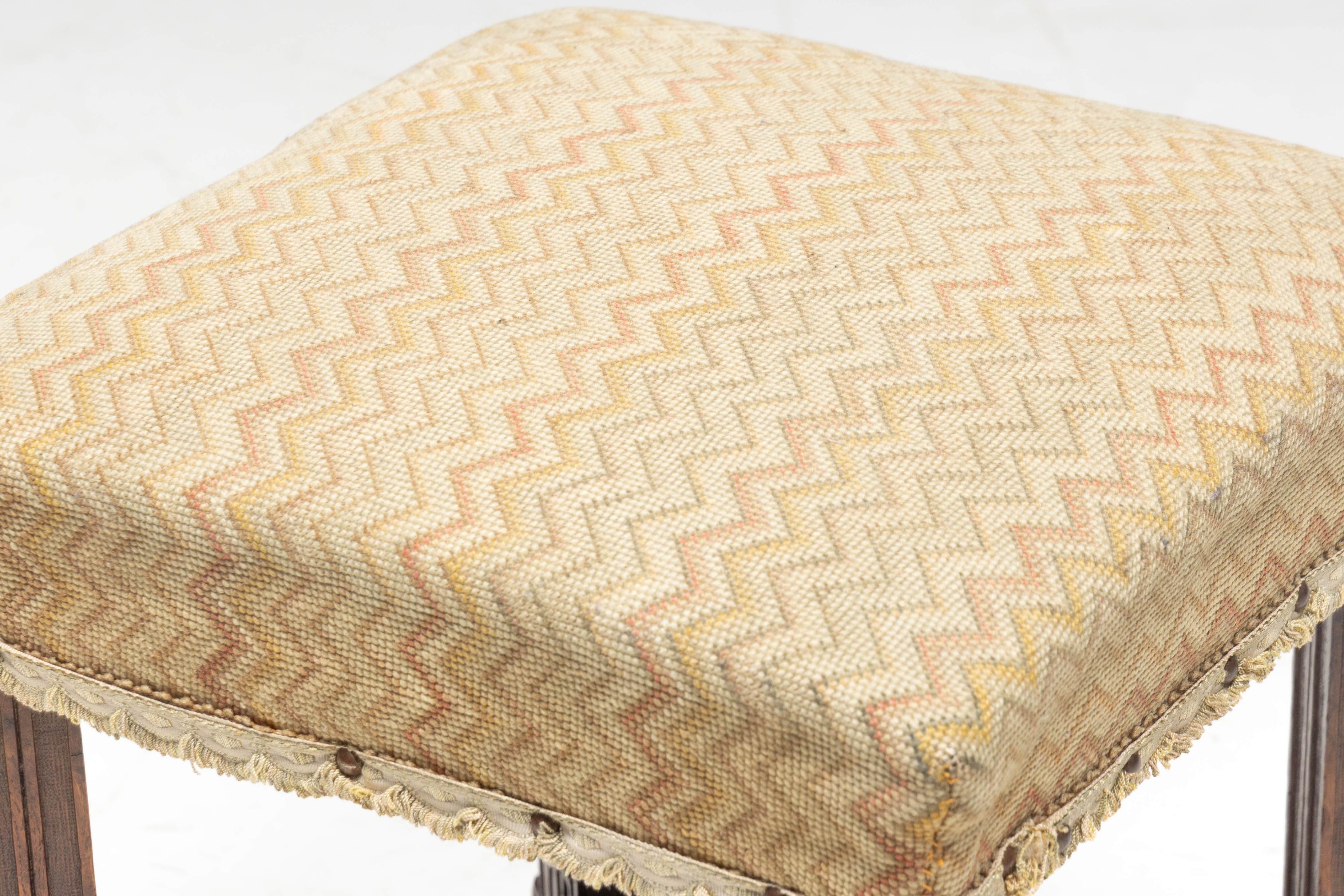 Geometric Carved Wooden Stool, France - Early 20th Century 