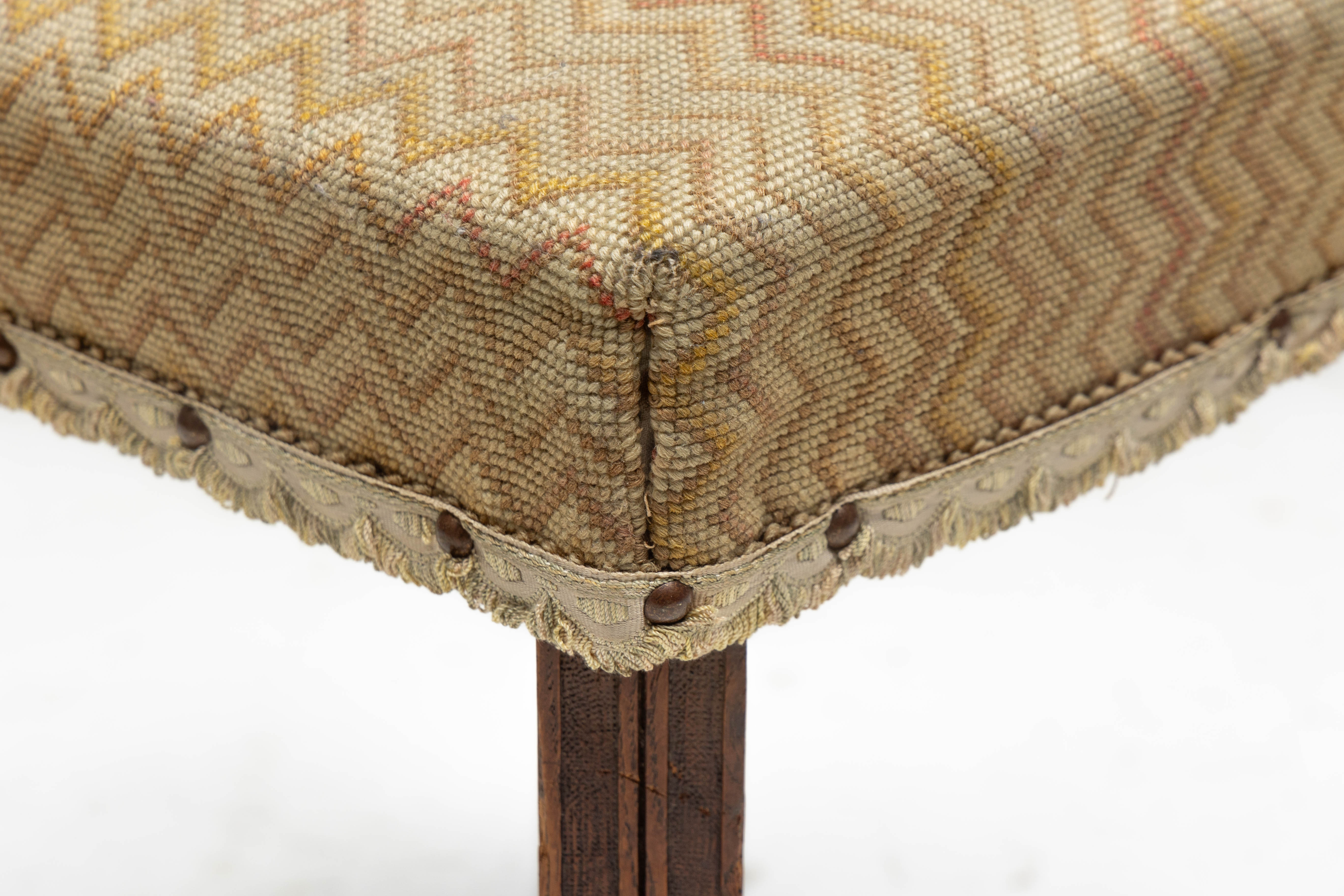 Geometric Carved Wooden Stool, France - Early 20th Century 