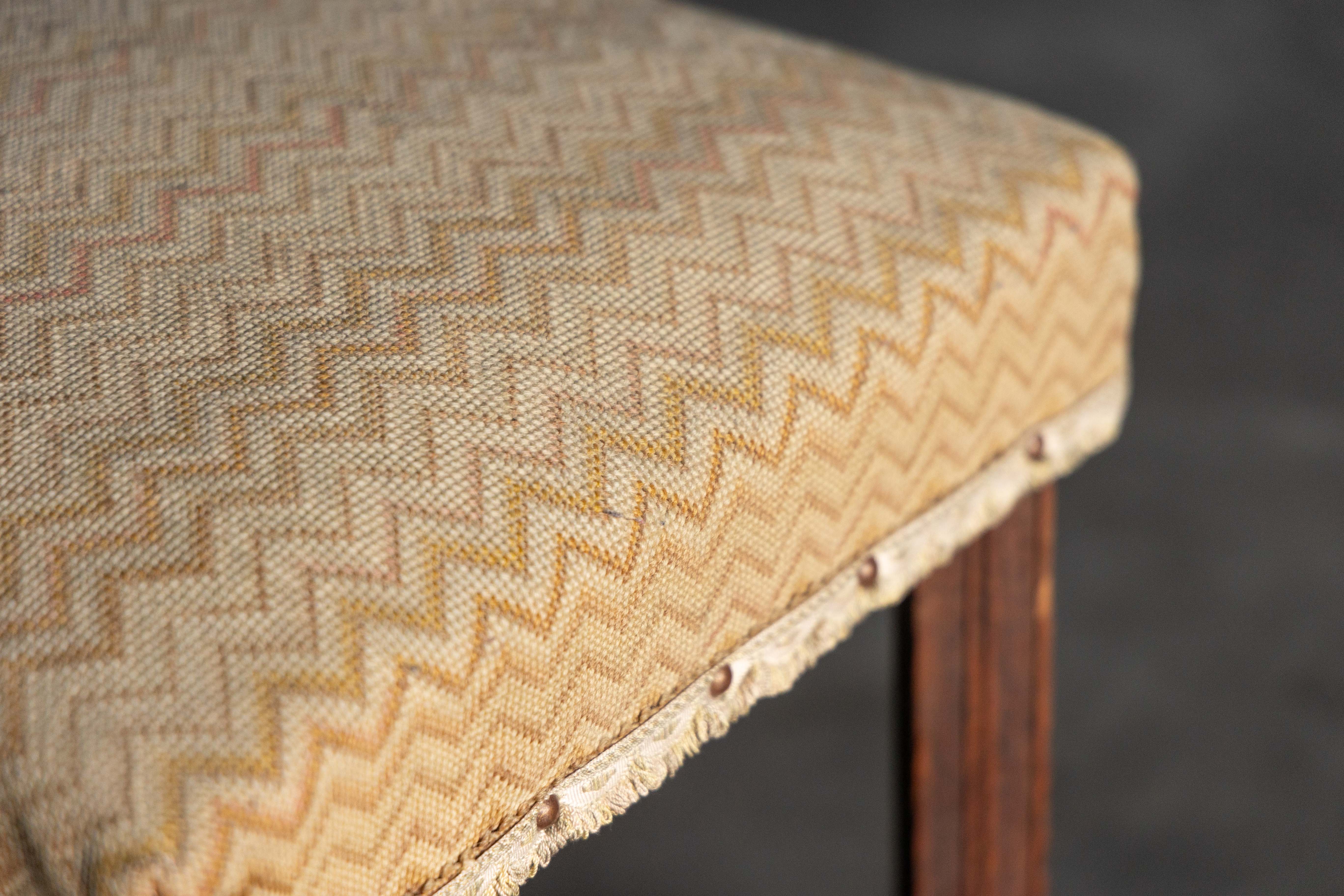 Geometric Carved Wooden Stool, France - Early 20th Century 