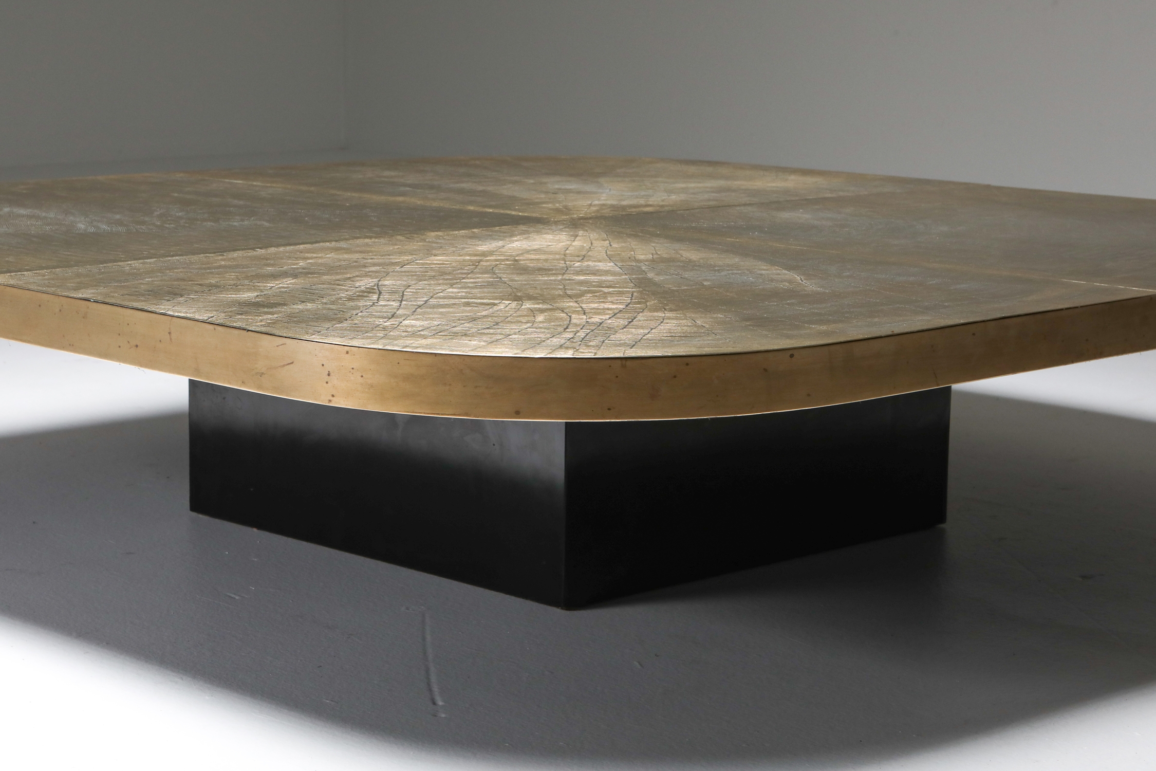 George Matthias XL brass etched table - 1970's