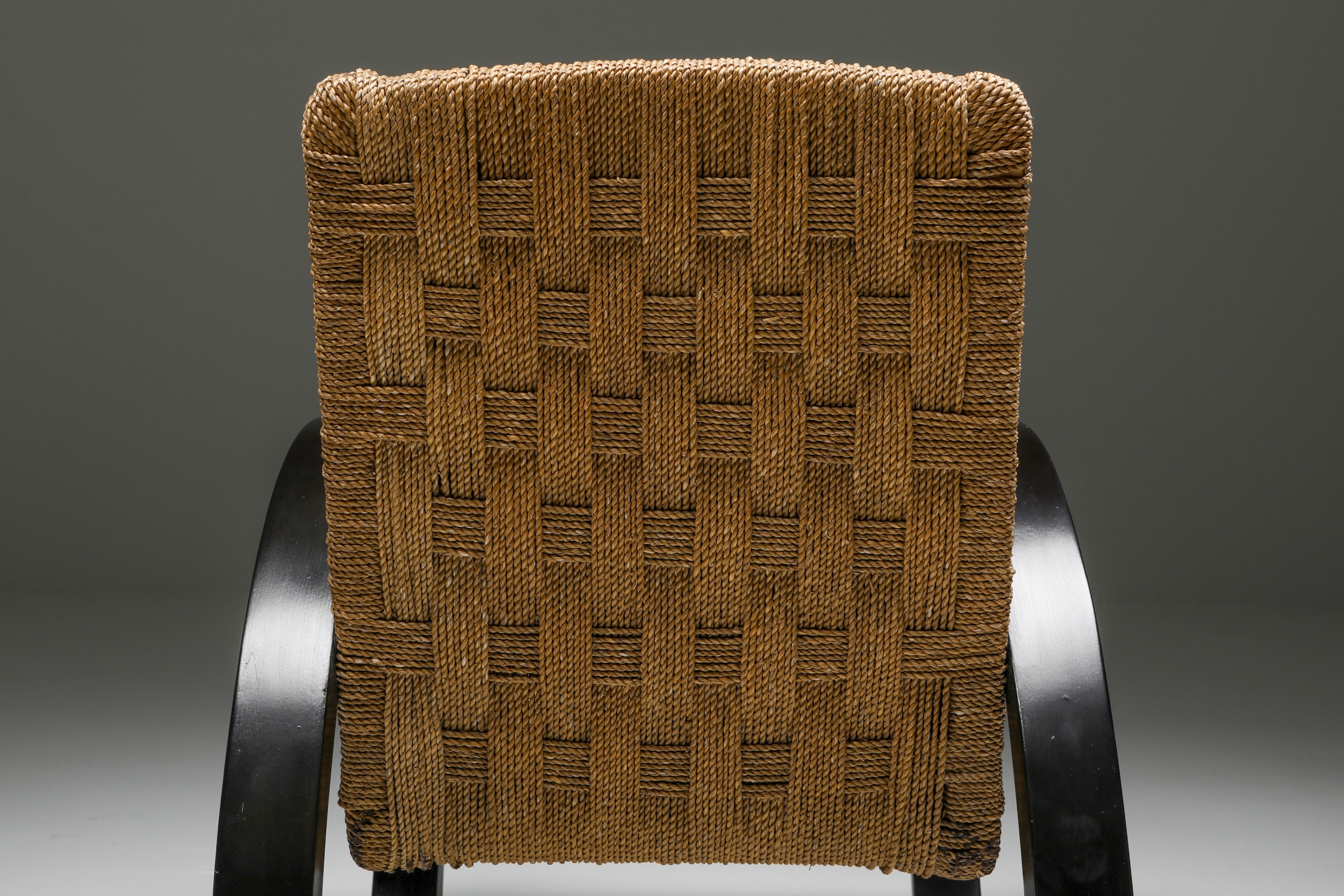 Art Deco Armchair with Ottoman & Rush Seating - 1940s