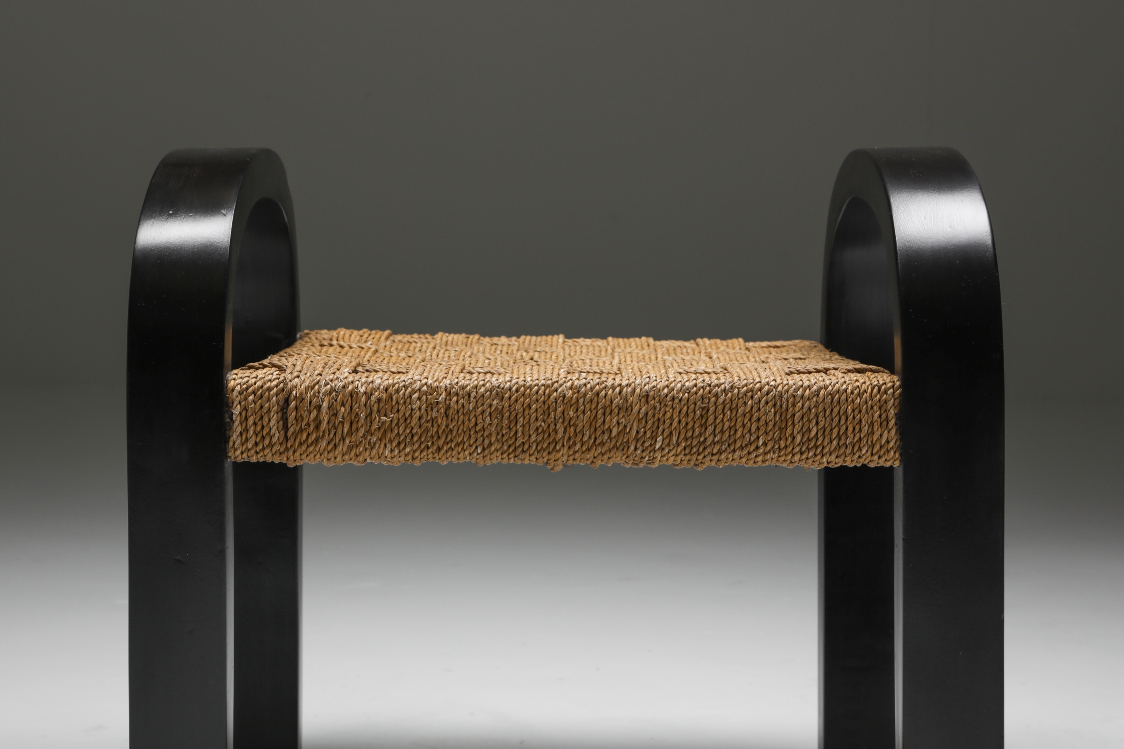 Art Deco Armchair with Ottoman & Rush Seating - 1940s