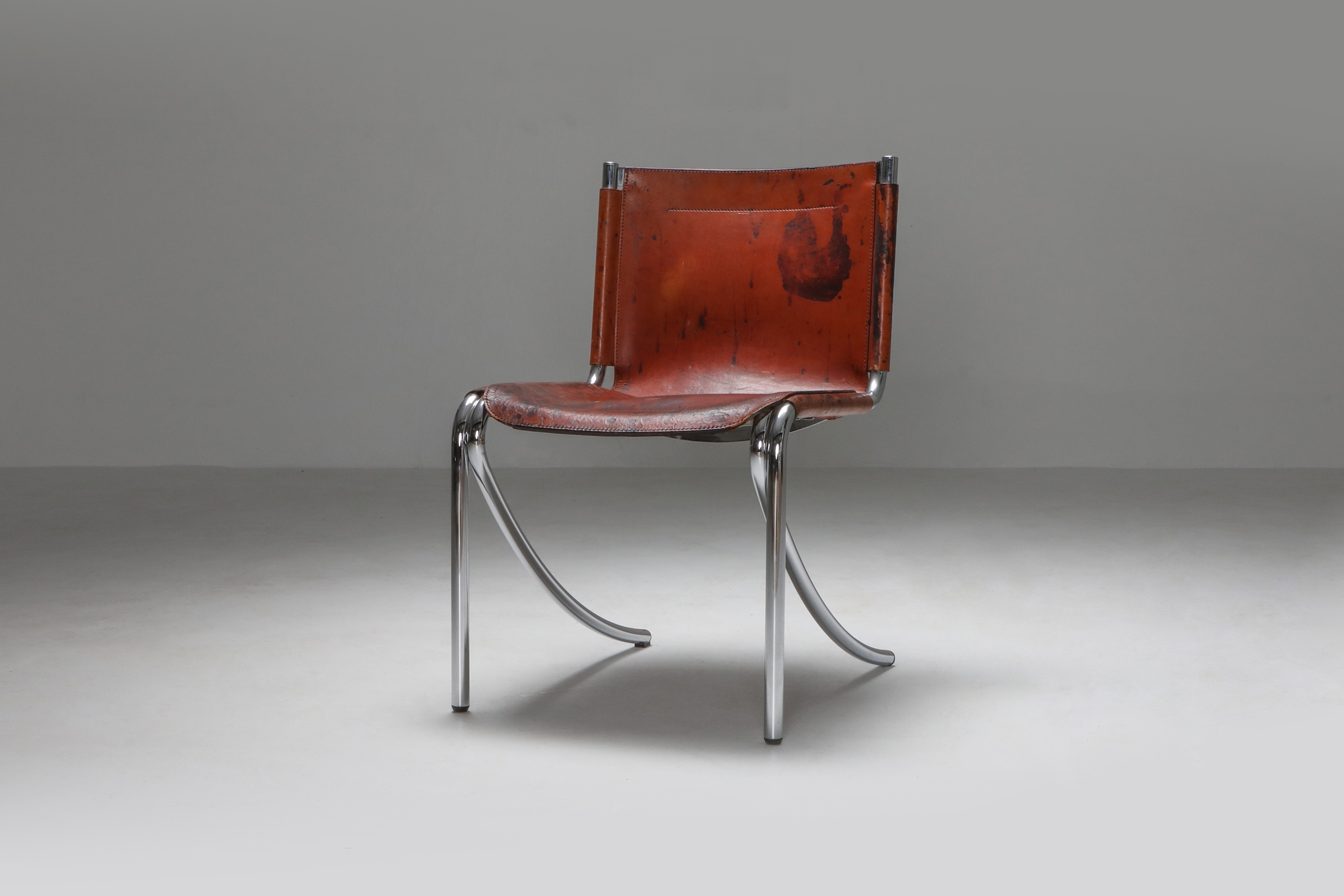 Giotto Stoppino Leather and Chrome Dining Chairs Model Jot - 1970's