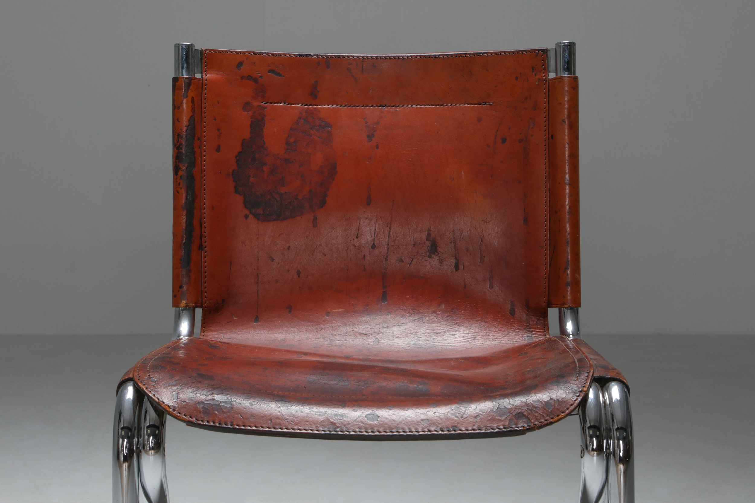 Giotto Stoppino Leather and Chrome Dining Chairs Model Jot - 1970's