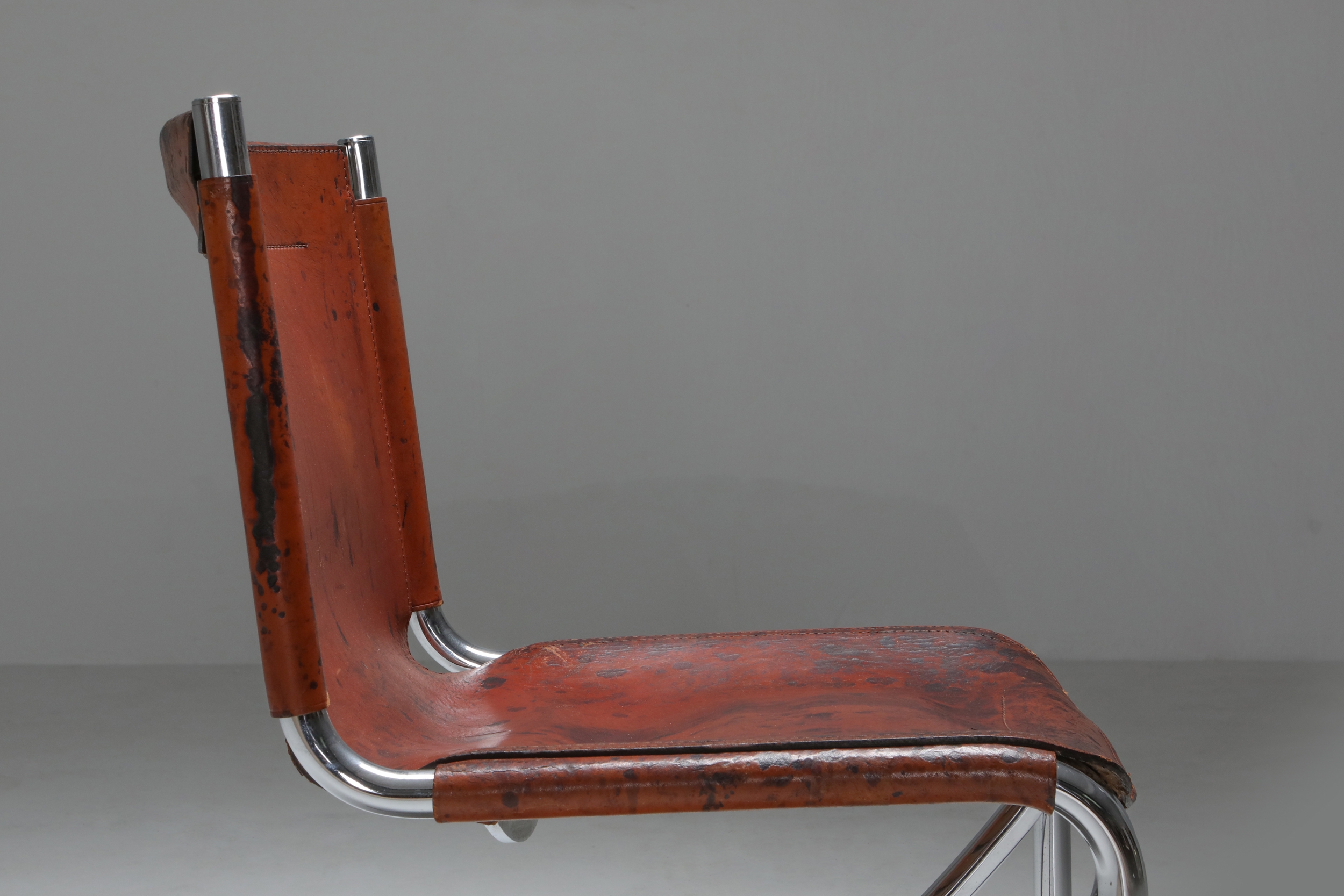 Giotto Stoppino Leather and Chrome Dining Chairs Model Jot - 1970's