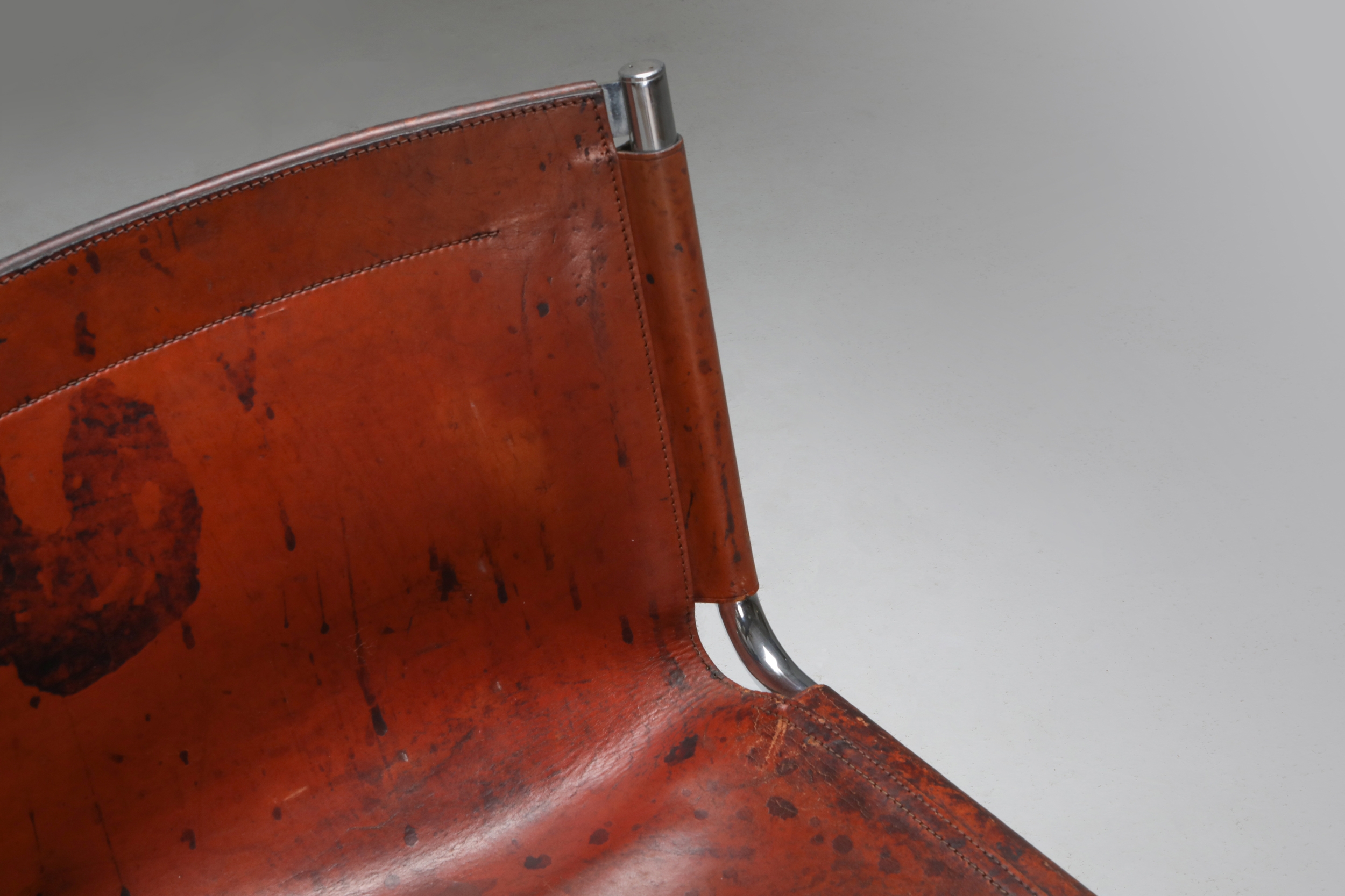 Giotto Stoppino Leather and Chrome Dining Chairs Model Jot - 1970's
