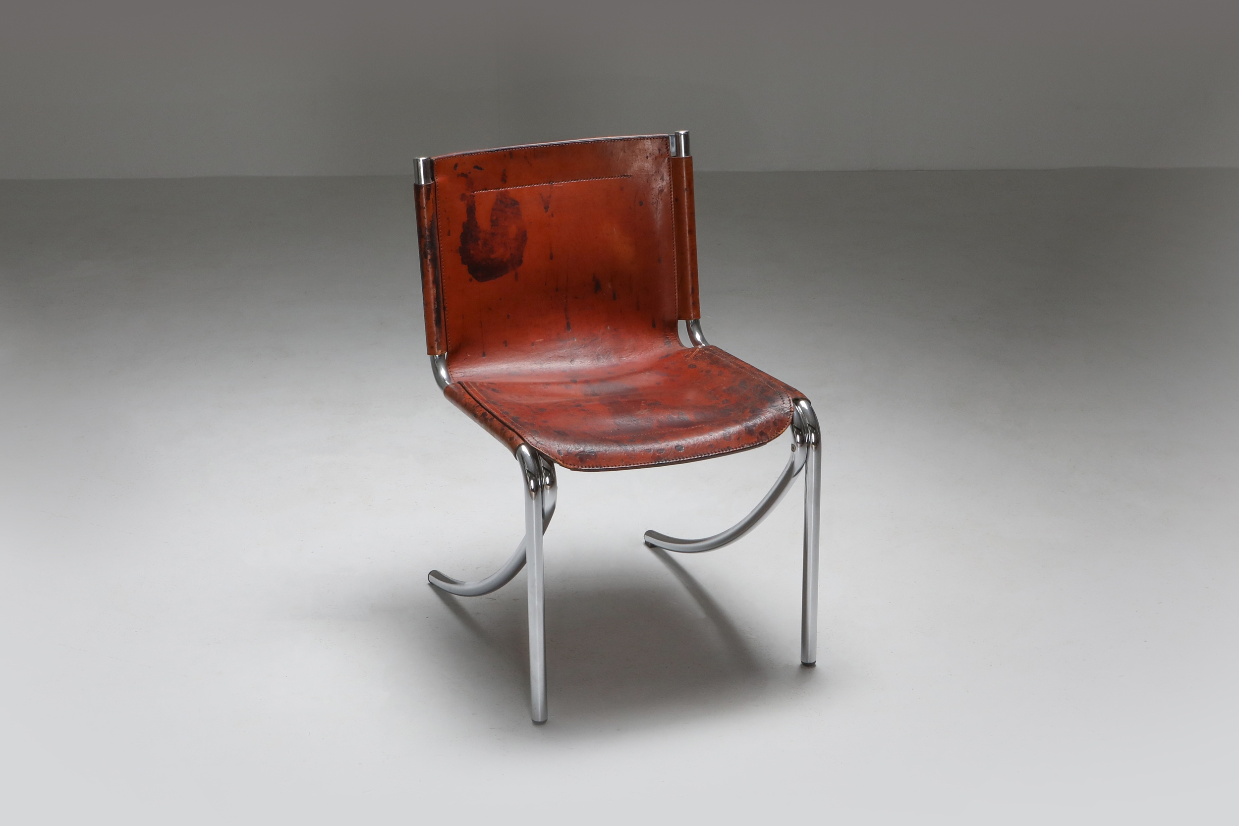 Giotto Stoppino Leather and Chrome Dining Chairs Model Jot - 1970's