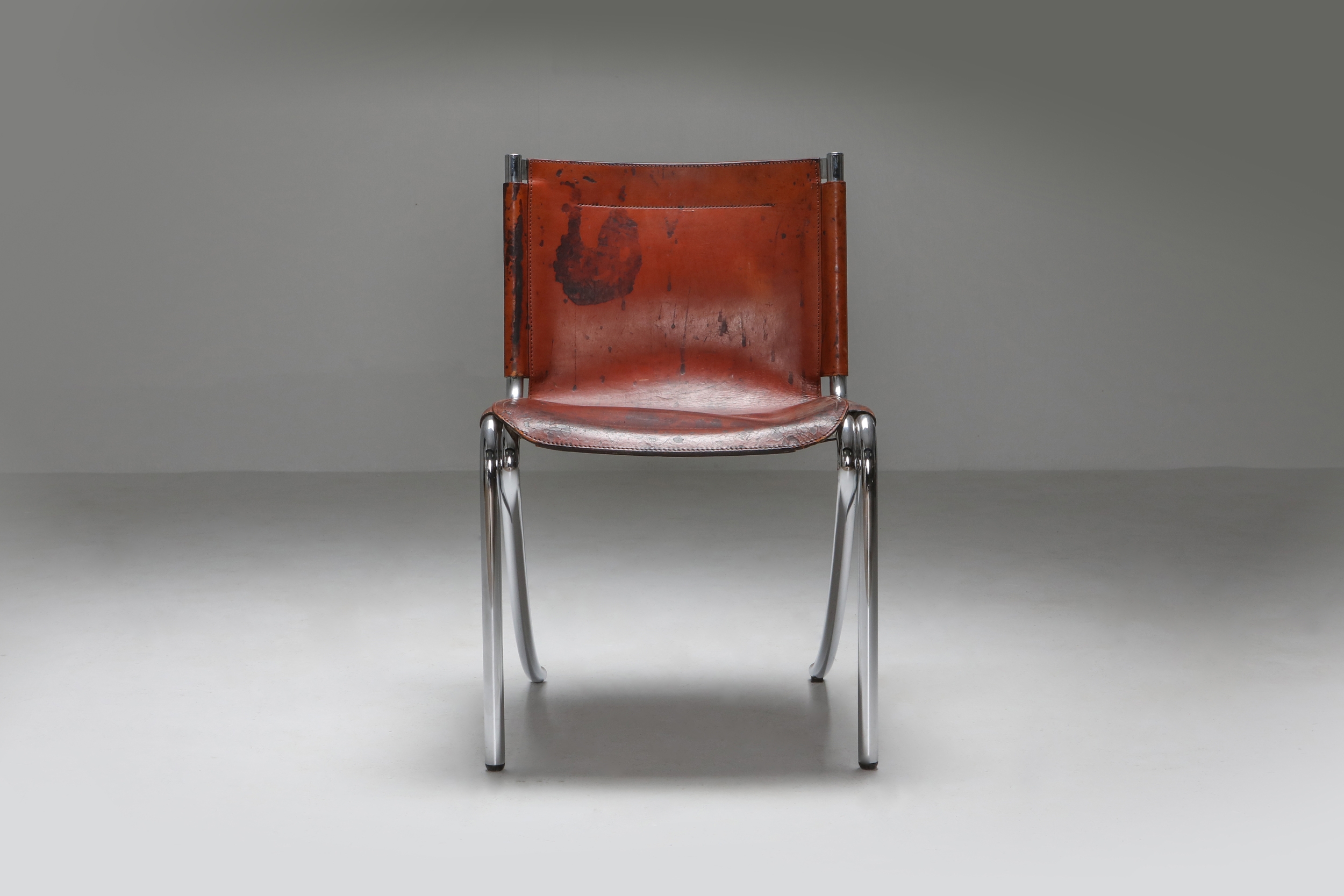 Giotto Stoppino Leather and Chrome Dining Chairs Model Jot - 1970's