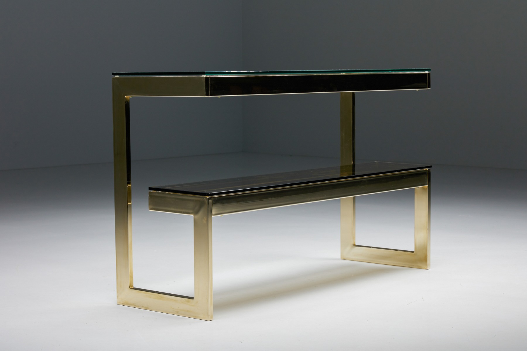 Hollywood Regency Gold Layered Console Table by Maison Jansen - 1970s