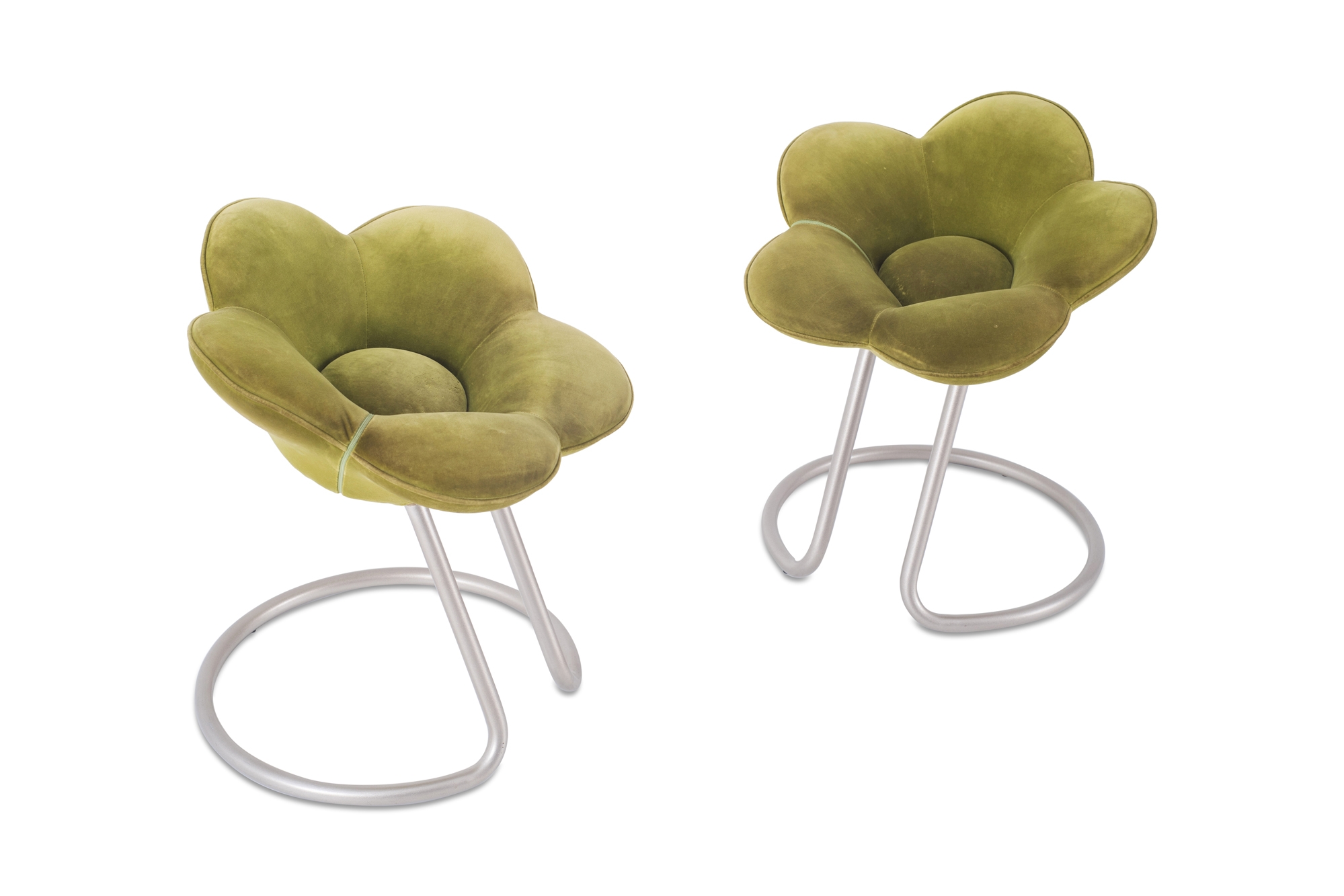 Edra Soshun Low Stools in Green Velvet by Masanori Umeda - 1990s