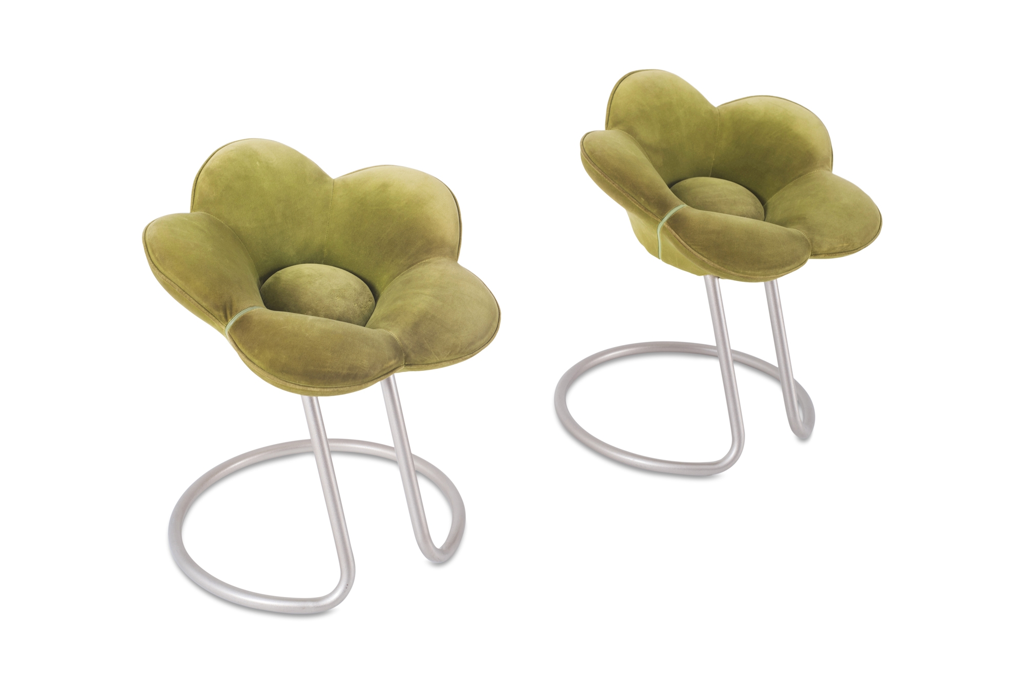 Edra Soshun Low Stools in Green Velvet by Masanori Umeda - 1990s