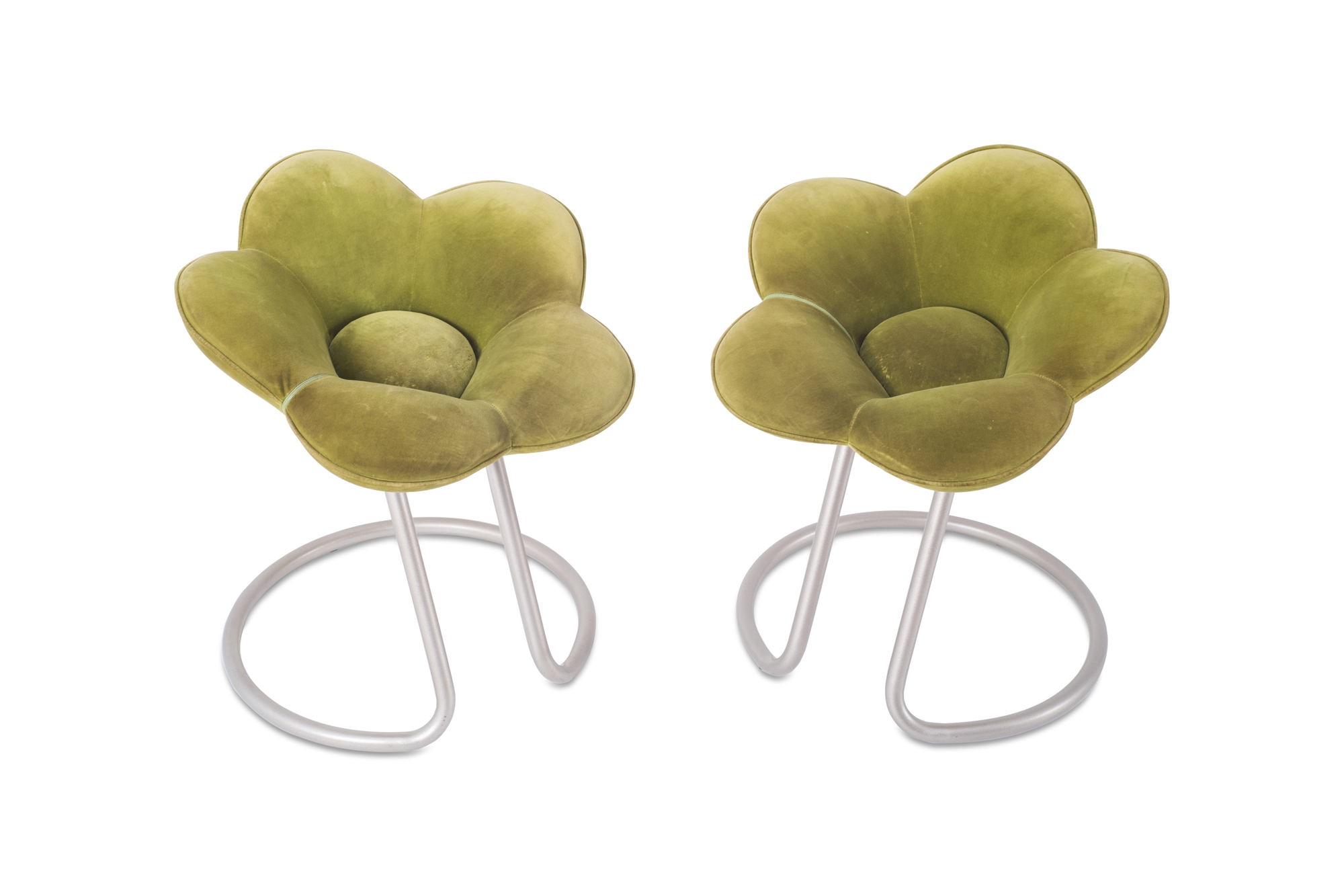Edra Soshun Low Stools in Green Velvet by Masanori Umeda - 1990s