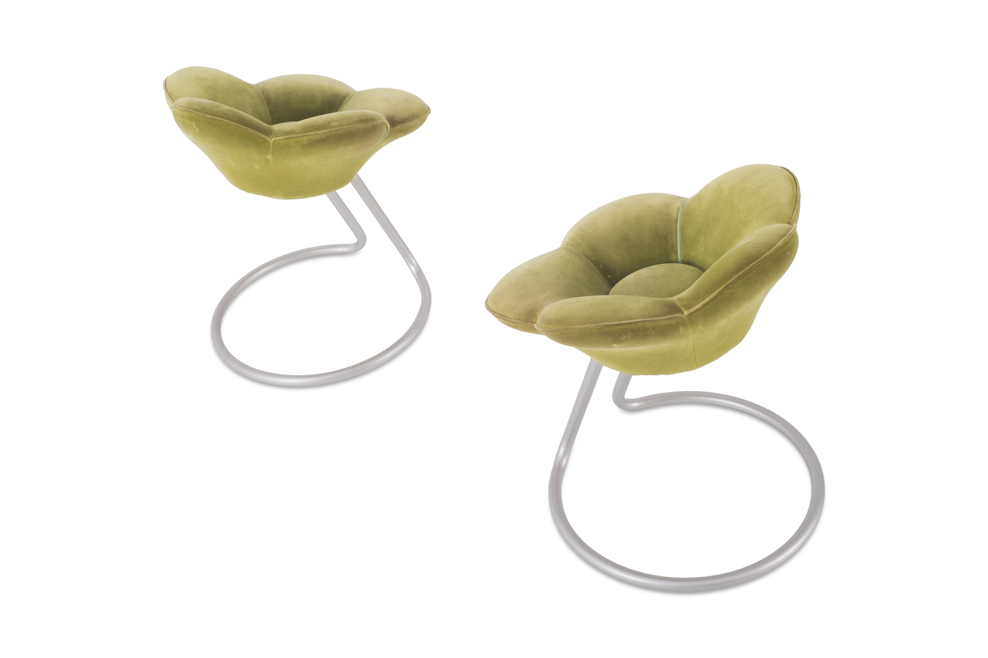 Edra Soshun Low Stools in Green Velvet by Masanori Umeda - 1990s