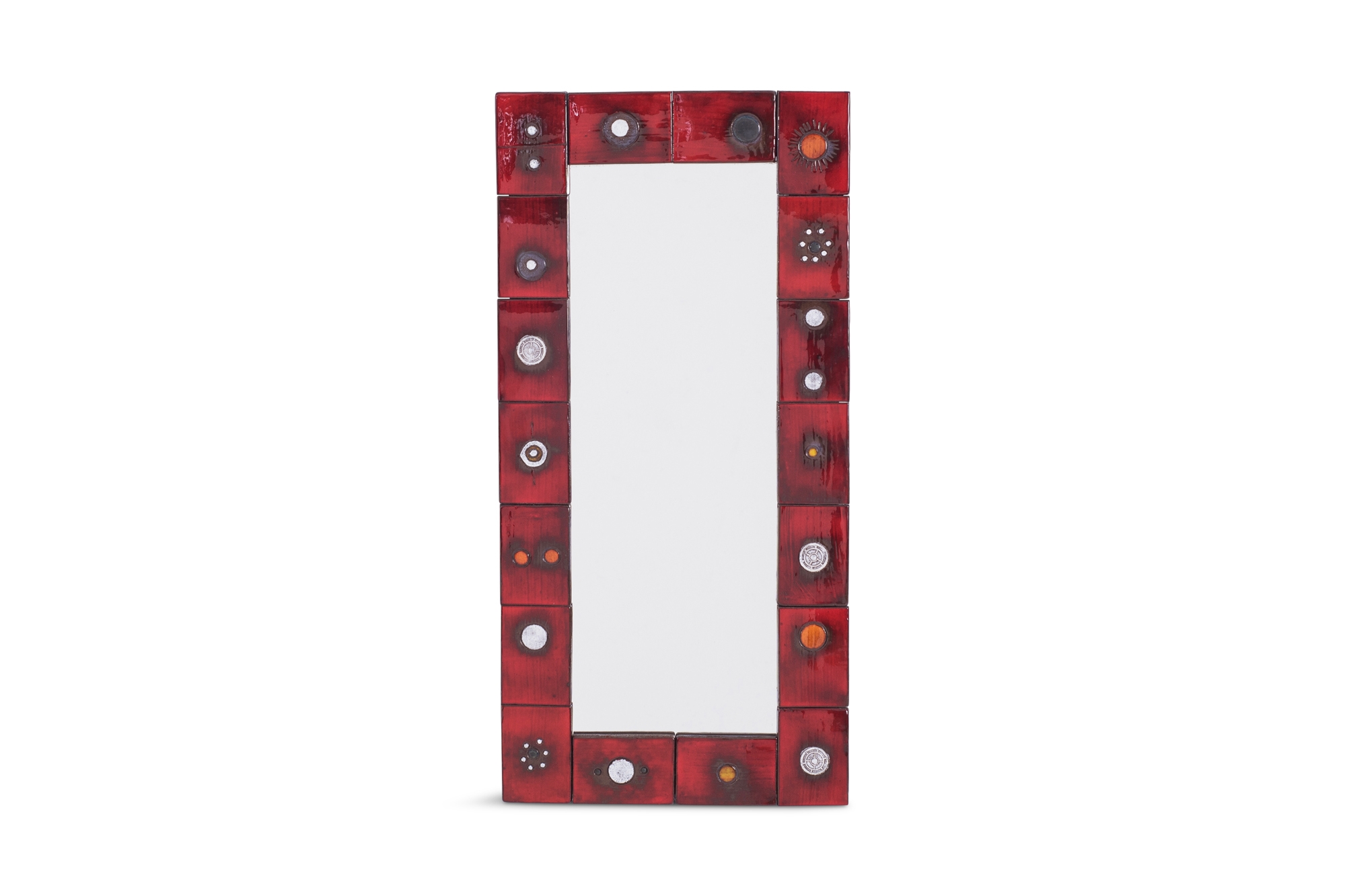 Ceramic Tile Mirror by Oswald Tieberghien in Red Glaze - 1960s