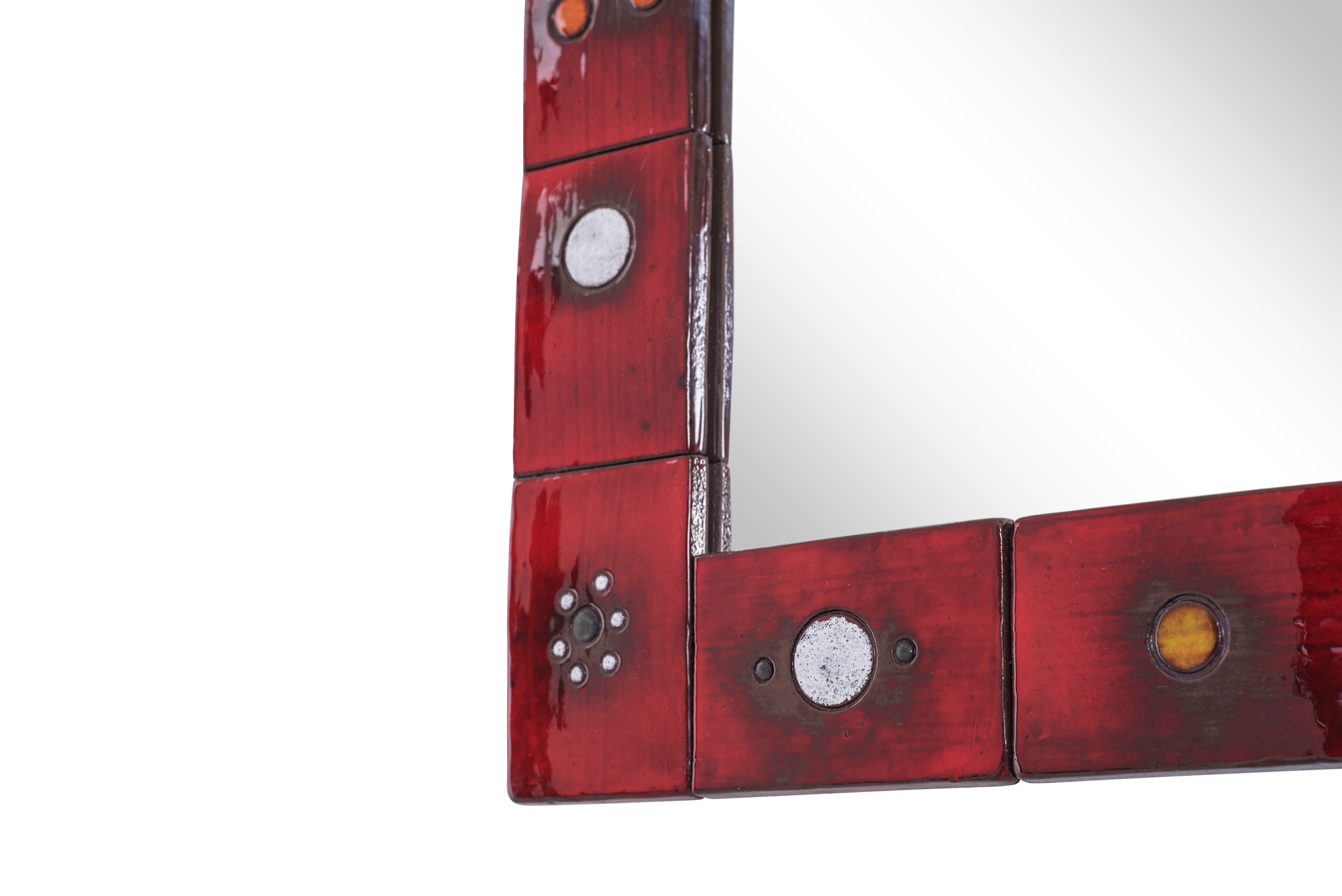 Ceramic Tile Mirror by Oswald Tieberghien in Red Glaze - 1960s