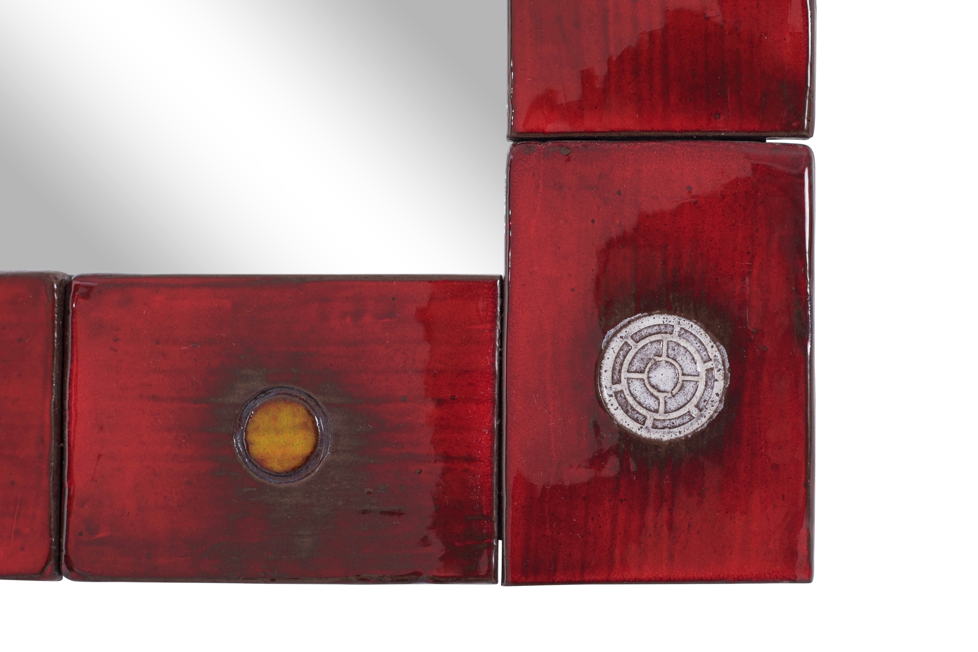 Ceramic Tile Mirror by Oswald Tieberghien in Red Glaze - 1960s